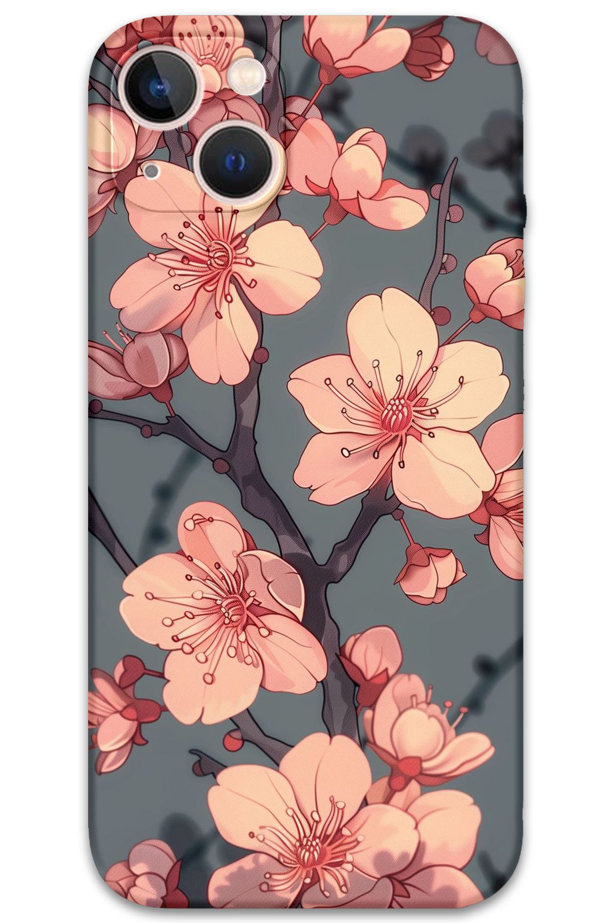 Gramaphone iPhone 14 Uyumlu Çiçek Desenli Telefon Kılıfı + Ekran Koruyucu - 5801