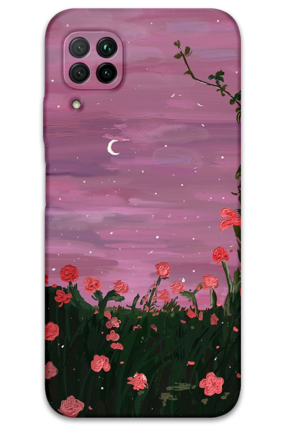 Gramaphone Huawei P40 Lite Uyumlu Çiçek Desenli Telefon Kılıfı + Ekran Koruyucu - 5793