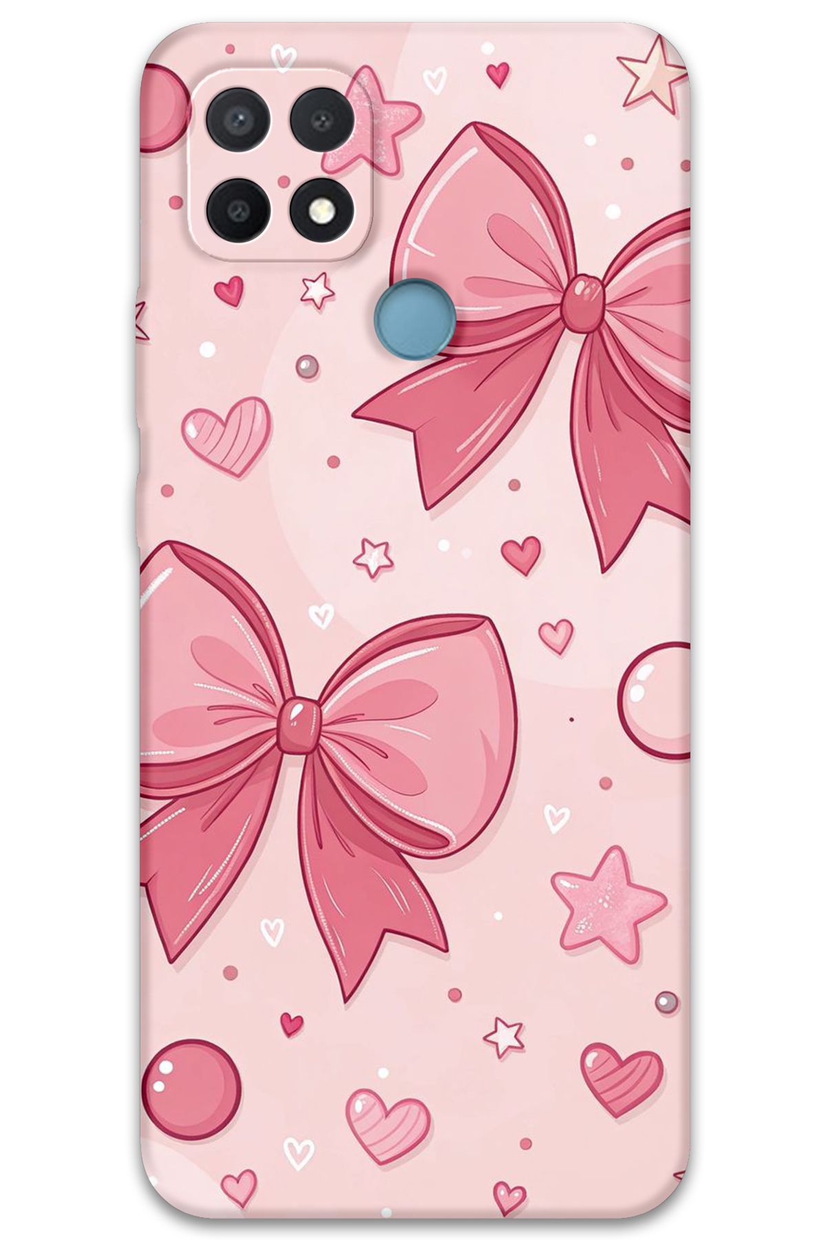 Gramaphone Oppo A15 Uyumlu Kurdele Desenli Telefon Kılıfı + Ekran Koruyucu - 5803