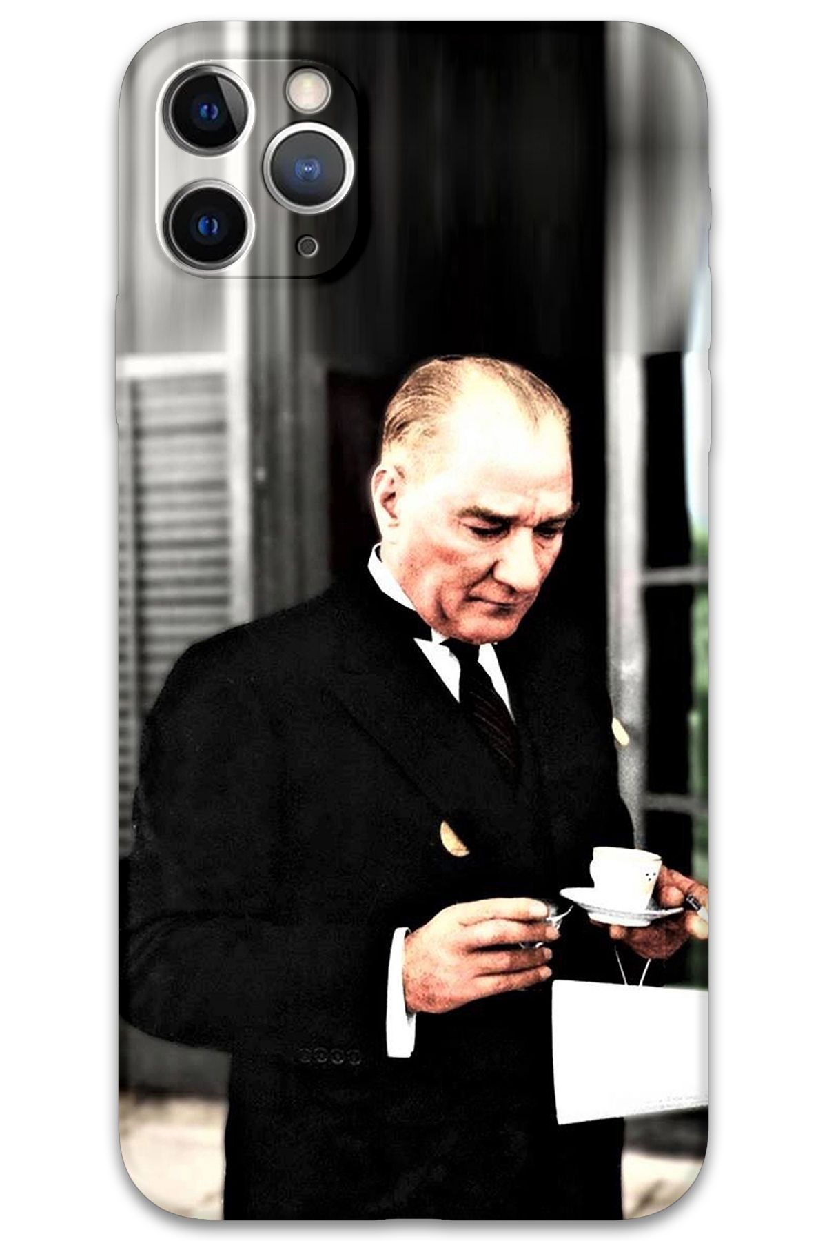 Gramaphone iPhone 11 Pro Uyumlu Atatürk Desenli Telefon Kılıfı + Ekran Koruyucu - 5850