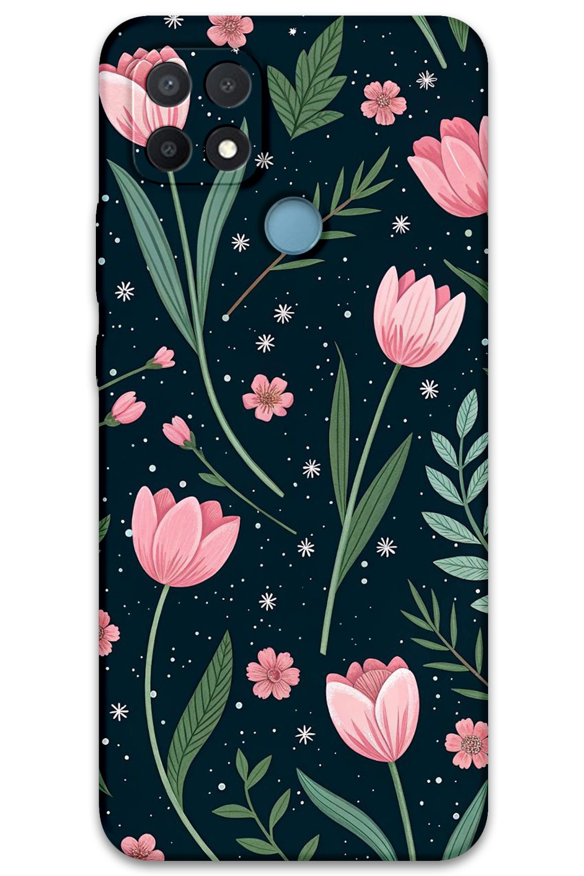 Gramaphone Oppo A15s Uyumlu Çiçek Desenli Telefon Kılıfı + Ekran Koruyucu - 5788
