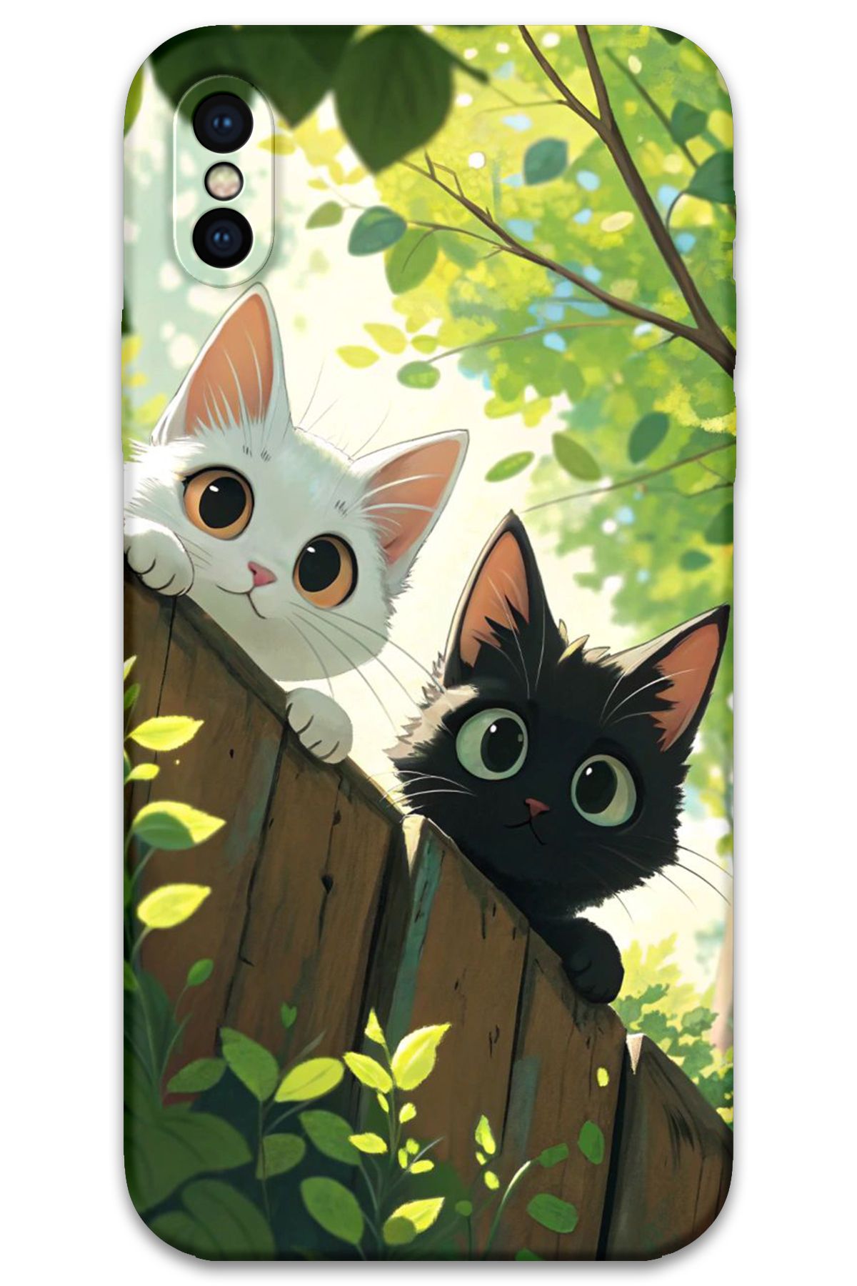 Gramaphone iPhone Xs Uyumlu Kedi Desenli Telefon Kılıfı + Ekran Koruyucu - 5785