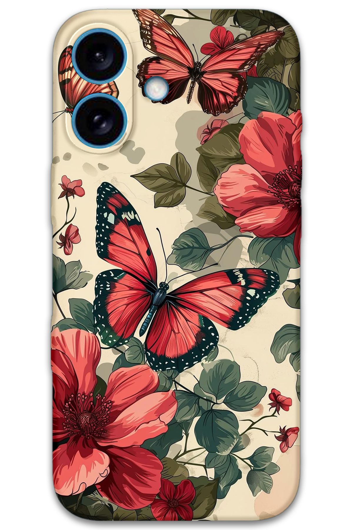 Gramaphone iPhone 16 Uyumlu Kelebek Desenli Telefon Kılıfı + Ekran Koruyucu - 5795