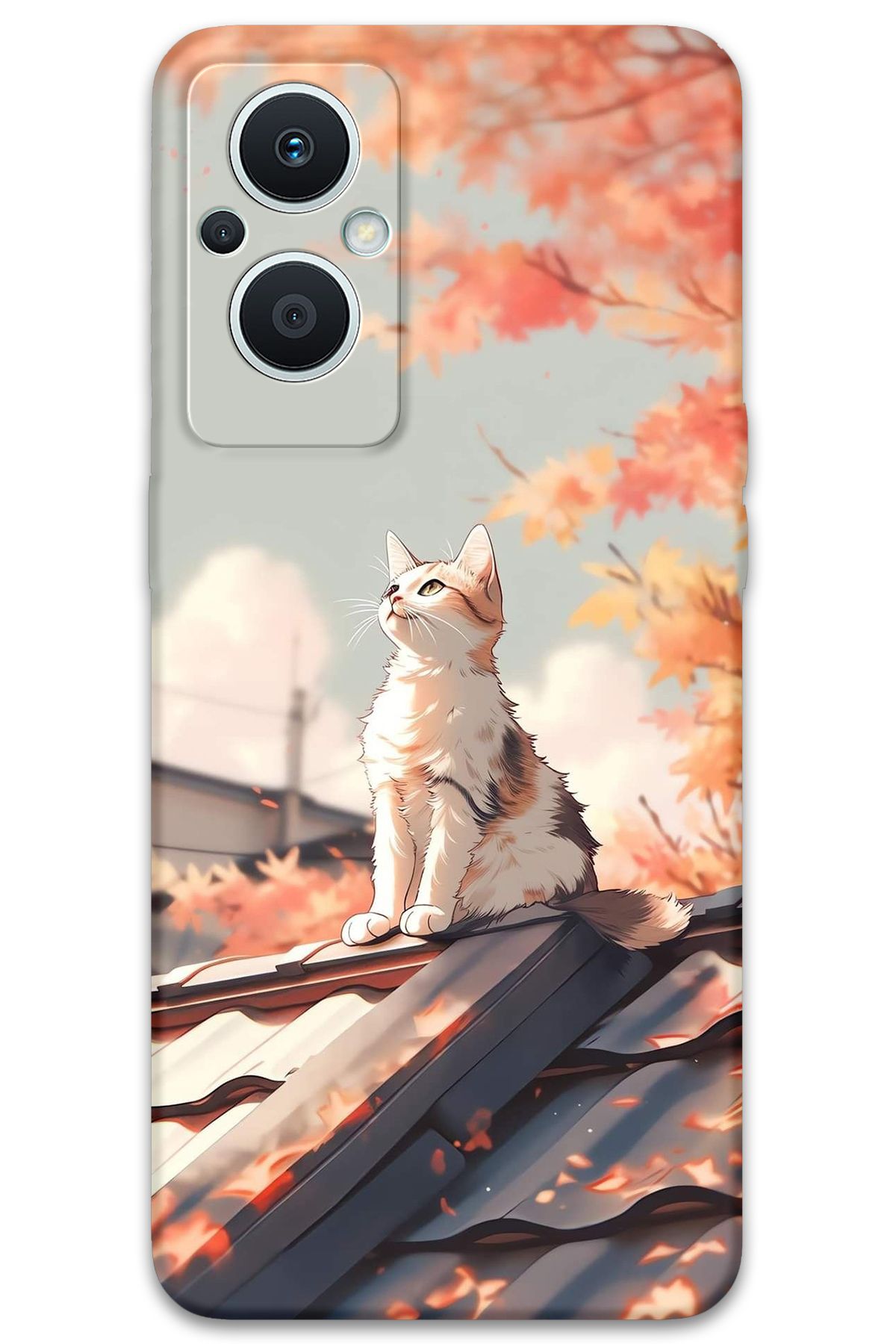 Gramaphone Oppo Reno 7 Lite Uyumlu Kedi Desenli Telefon Kılıfı + Ekran Koruyucu - 5784