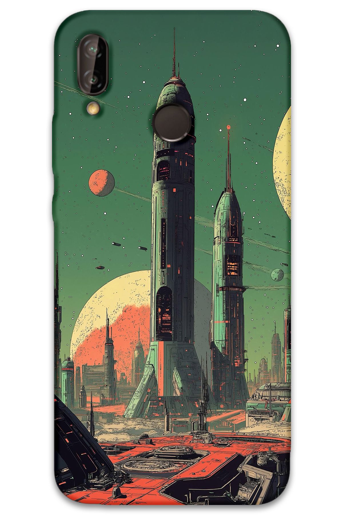 Gramaphone Huawei P Smart 2019 Uyumlu Uzay Desenli Telefon Kılıfı + Ekran Koruyucu - 5870