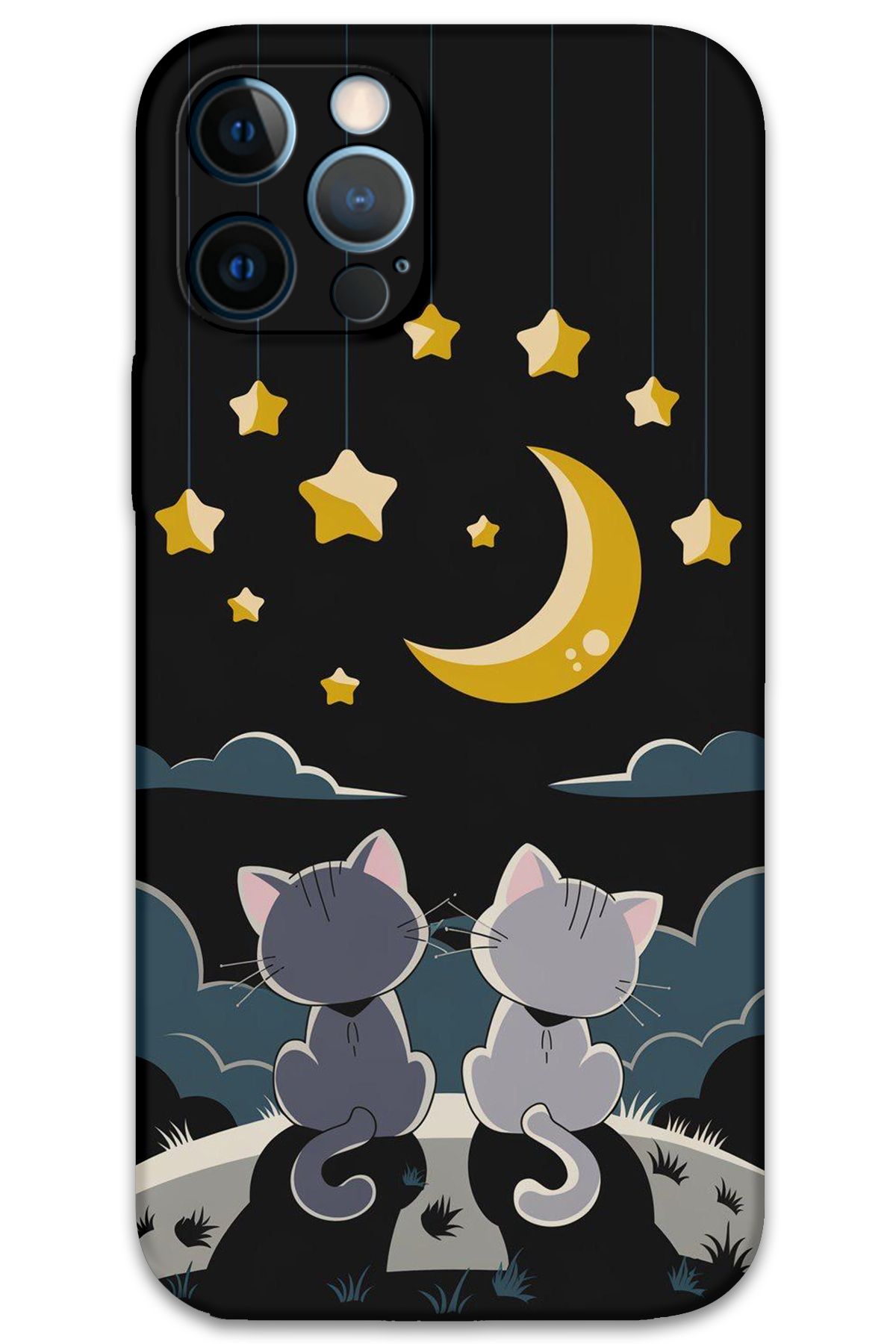 Gramaphone iPhone 12 Pro Uyumlu Kedi Desenli Telefon Kılıfı + Ekran Koruyucu - 5809