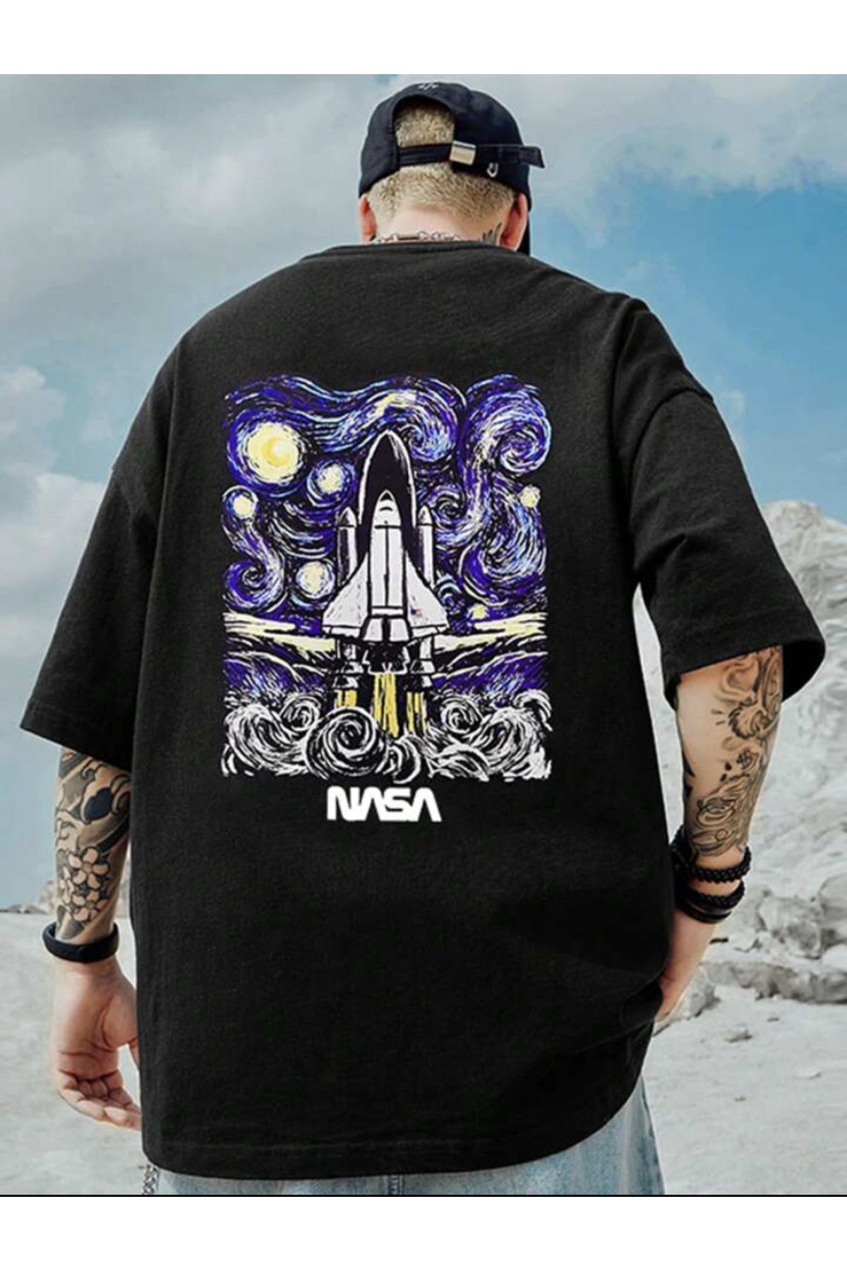 FoxSkin Sportswear&Company Unisex Tablo Sırt Baskılı Oversize Kalıplı %100 Pamuklu T-shirt