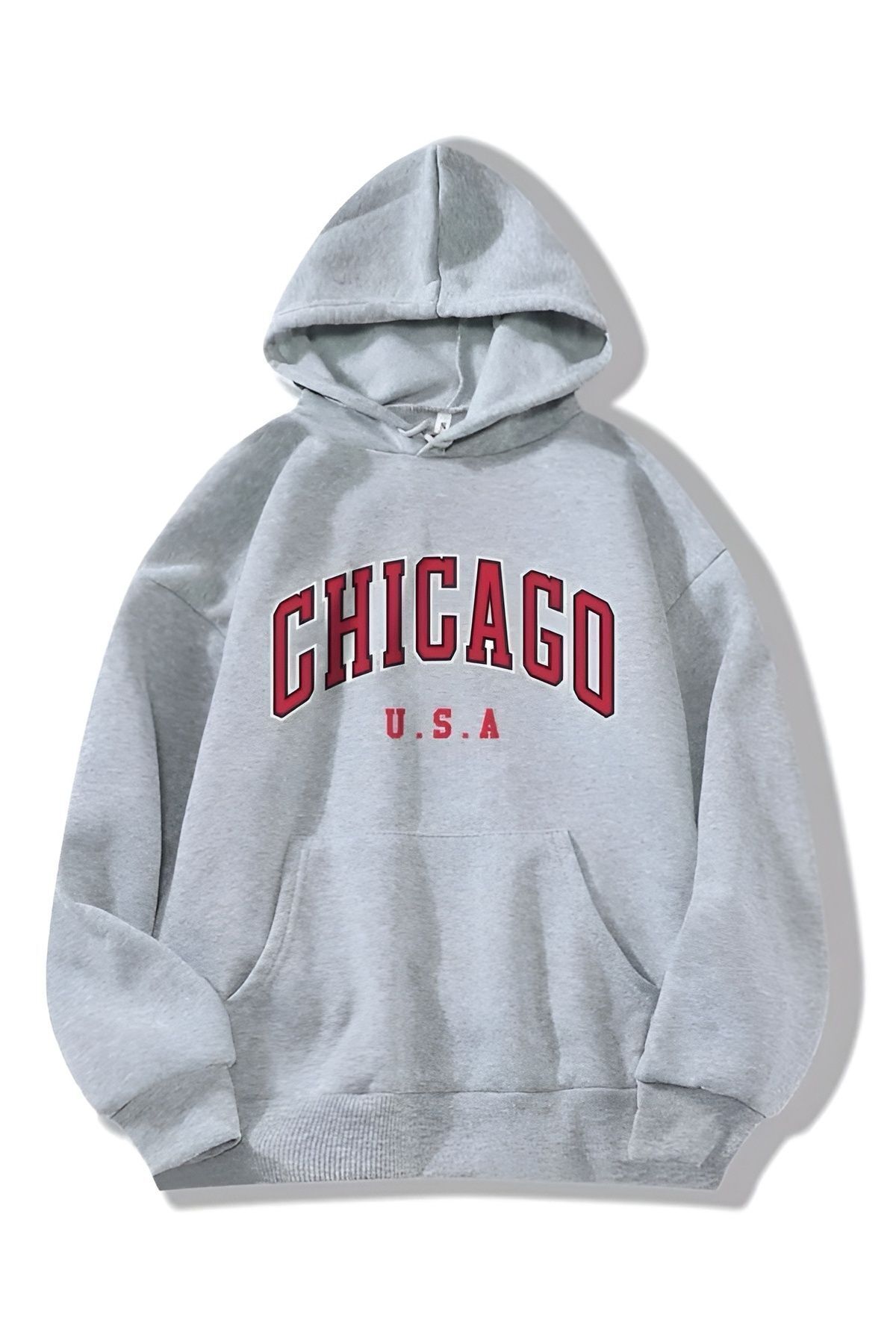 FoxSkin Sportswear&Company Unisex Chicago Baskılı Kapüşonlu Oversıze Sweatshirt Hoodie