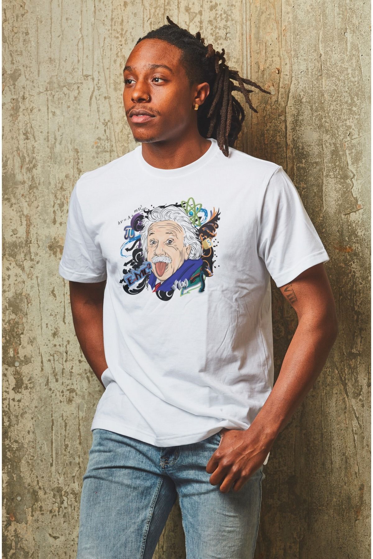 FoxSkin Sportswear&Company Unisex Einstein mc2 Baskılı Oversize Kalıplı %100 Pamuklu T-shirt