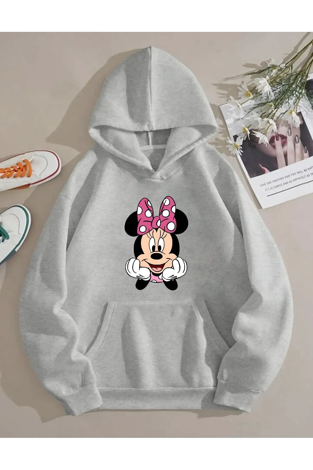 FoxSkin Sportswear&Company UNISEX MINNIE MOUSE SAKLAMBAÇ Baskılı Kapüşonlu Oversıze Sweatshirt Hoodie