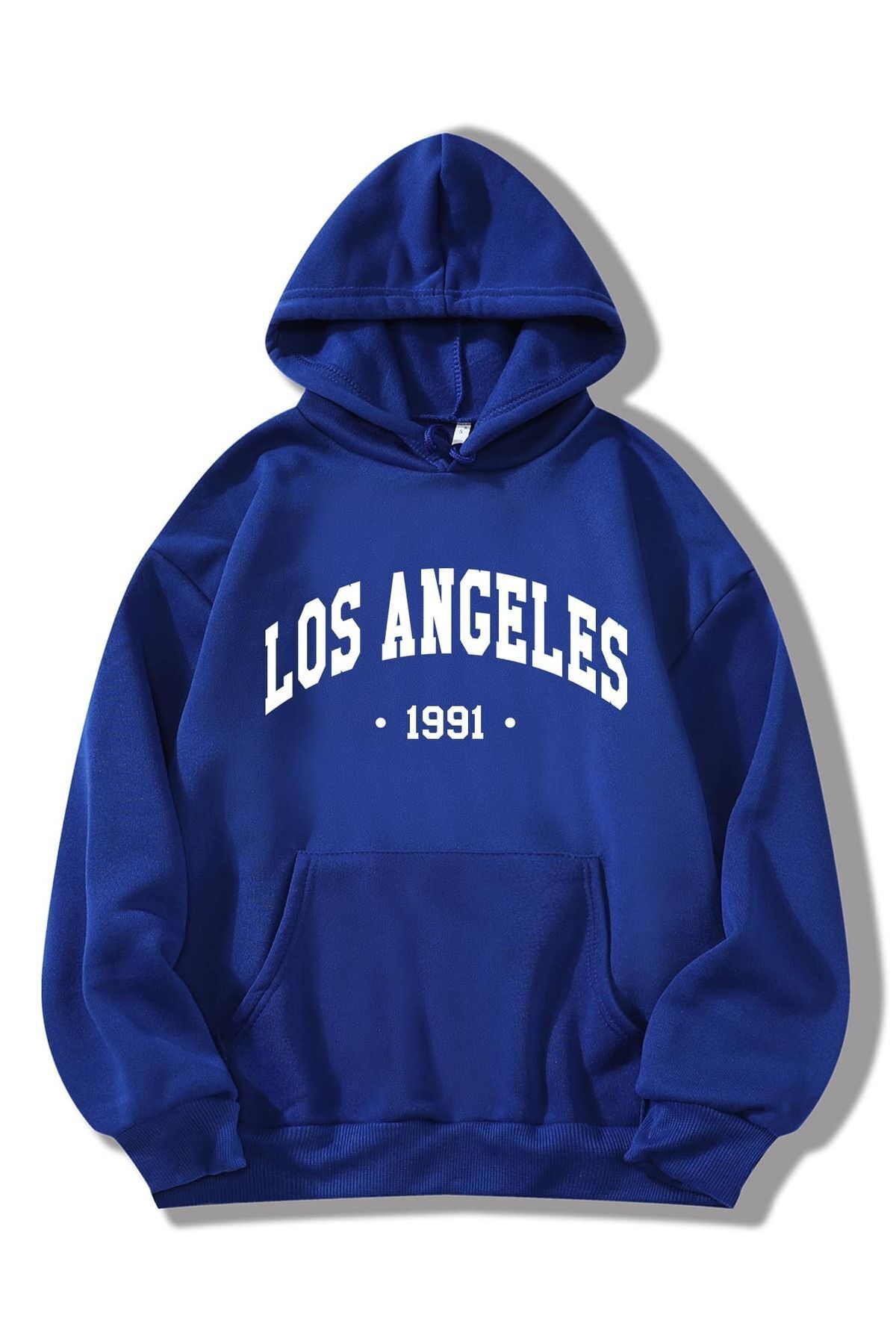 FoxSkin Sportswear&Company Los Angeles Baskılı Saks mavisi Kapüşonlu 2 iplik şardonlu Sweatshirt Hoodie