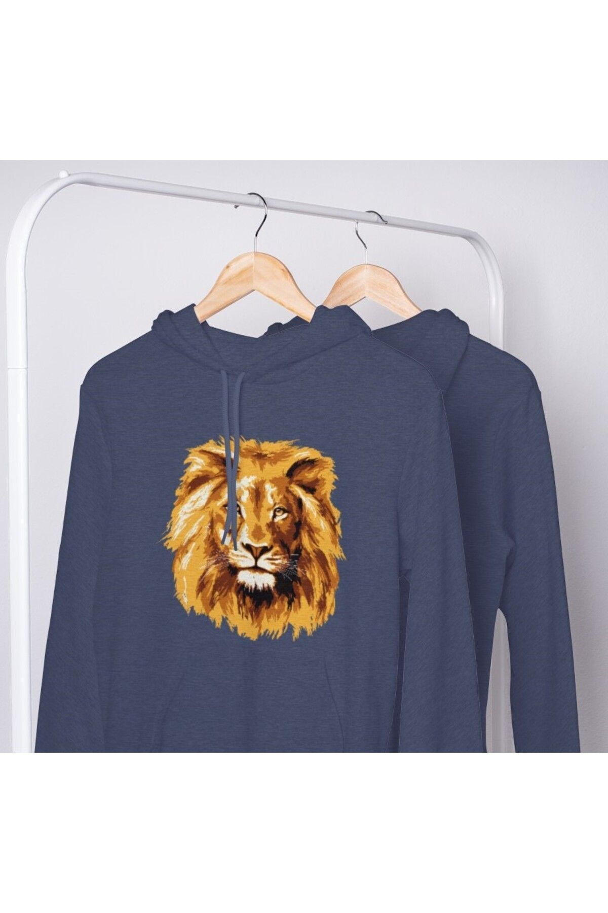 FoxSkin Sportswear&Company Unisex Aslan Baskılı 2 Iplik Şardonlu Kapüşonlu Oversıze Sweatshirt Hoodie