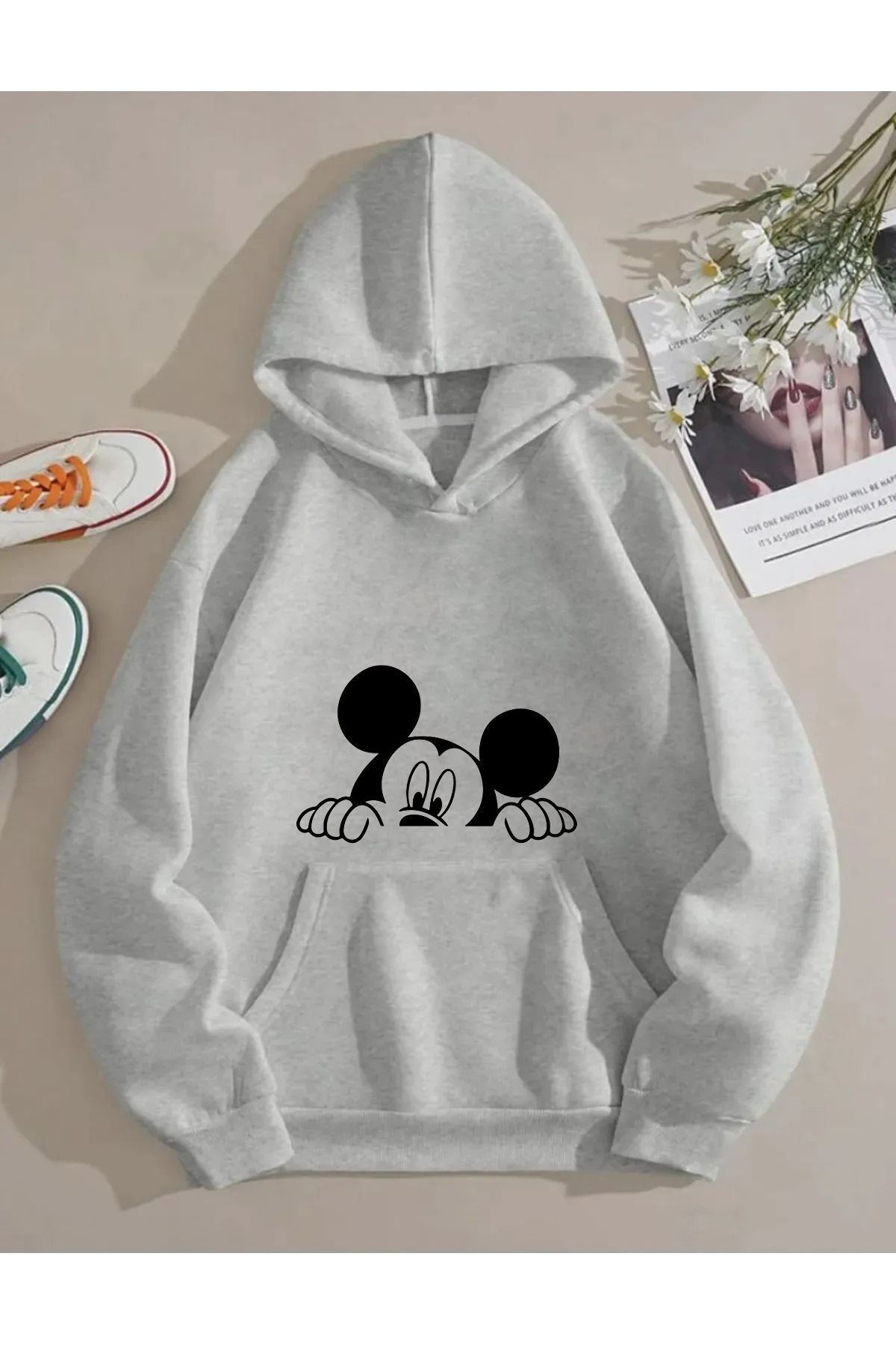 FoxSkin Sportswear&Company UNISEX MİCKEY SAKLAMBAÇ Baskılı Kapüşonlu Oversıze Sweatshirt Hoodie