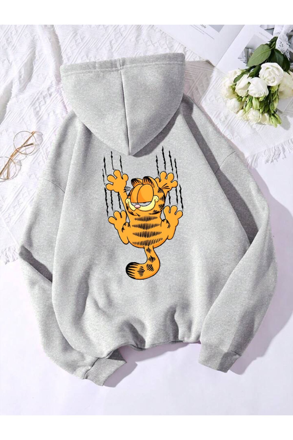 FoxSkin Sportswear&Company UNISEX GARFİELD Baskılı Kapüşonlu Oversıze Sweatshirt Hoodie