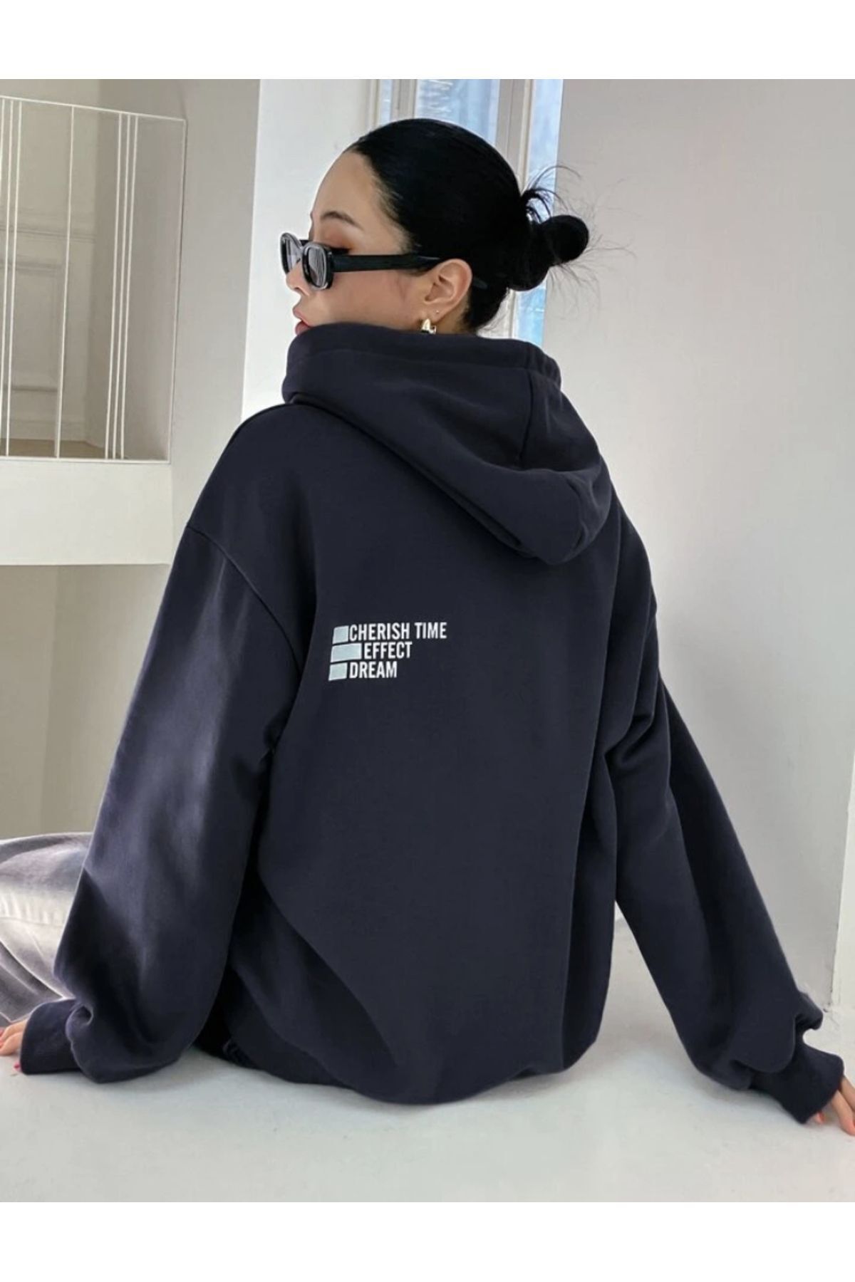 FoxSkin Sportswear&Company Unisex Cherish Time Baskılı Kapüşonlu Oversıze Sweatshirt Hoodie