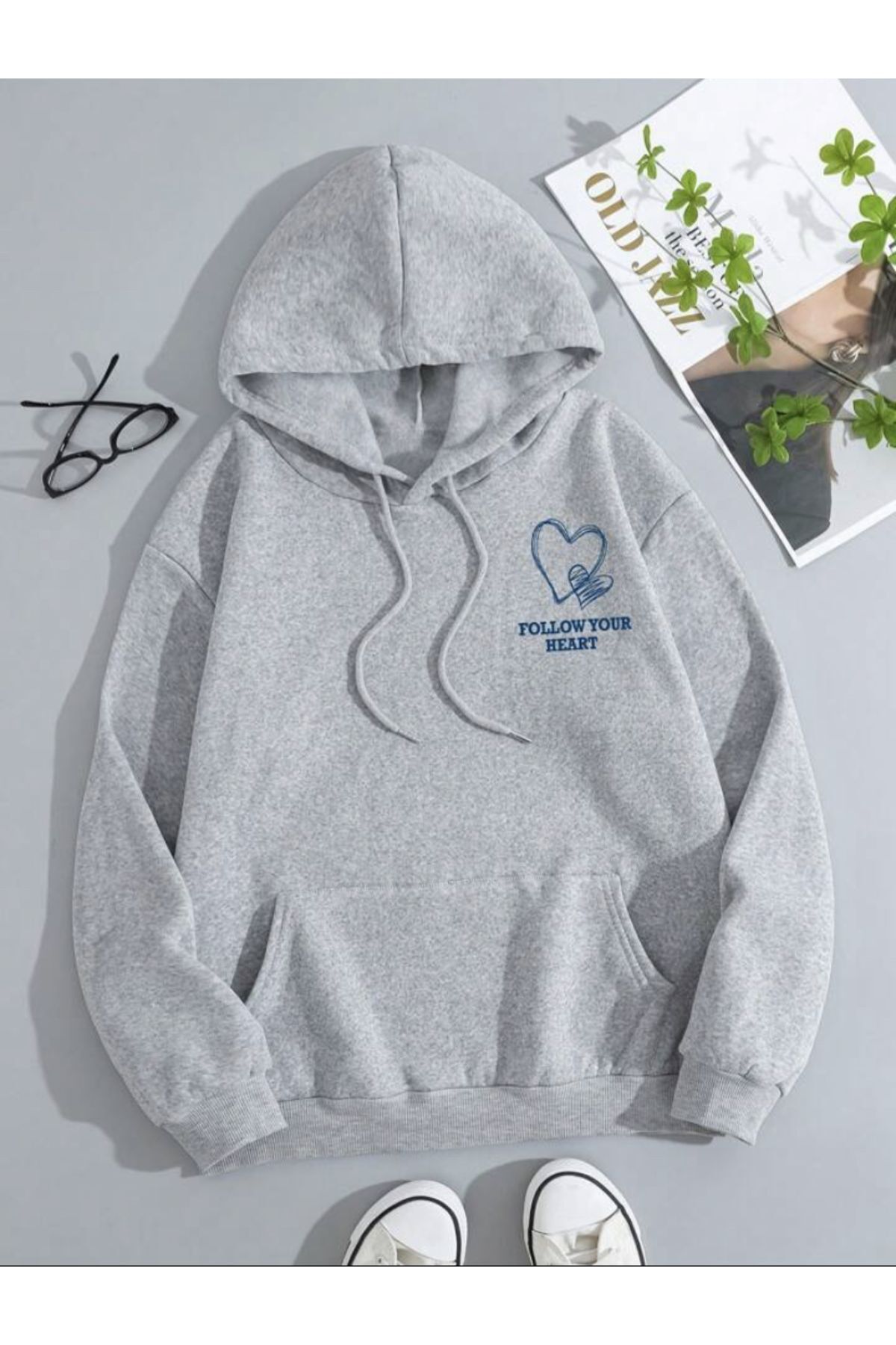 FoxSkin Sportswear&Company Unisex Follow your health Baskılı Kapüşonlu Oversıze Sweatshirt Hoodie