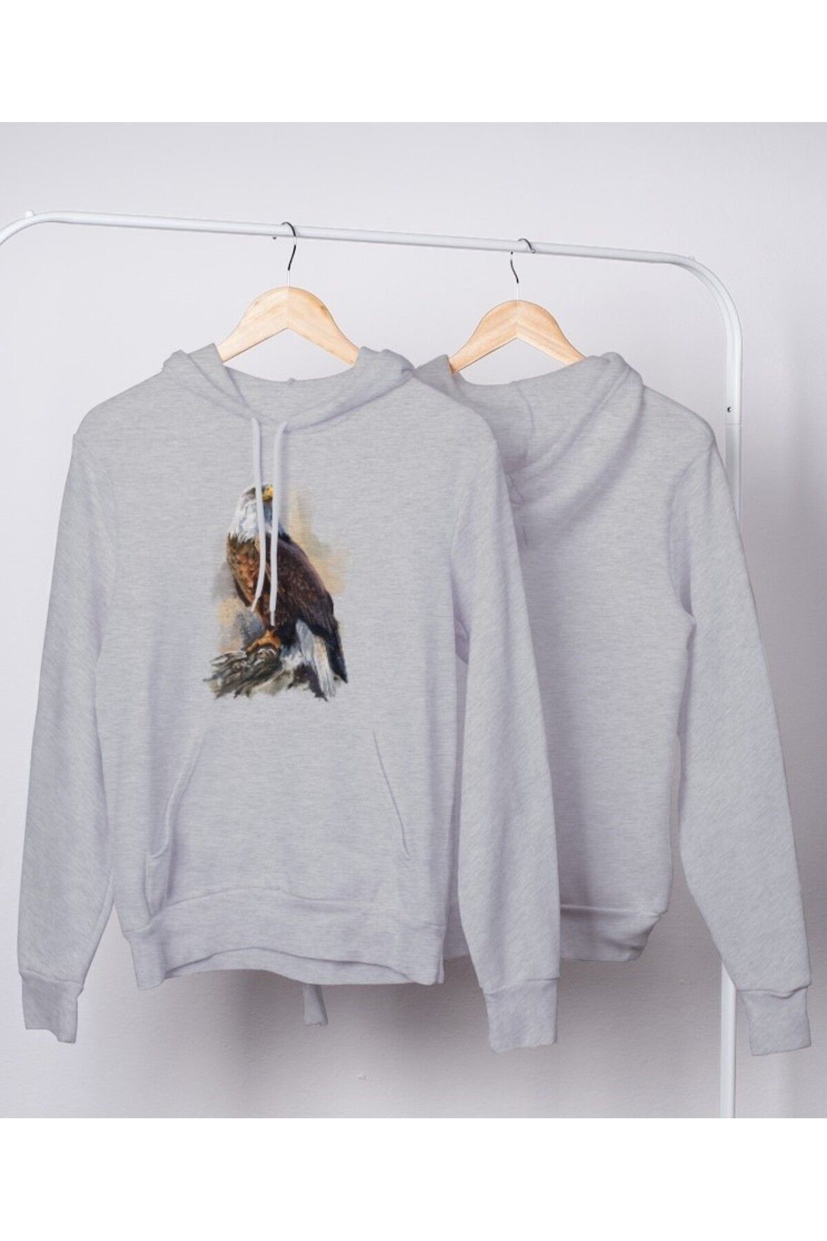 FoxSkin Sportswear&Company Unisex Kartal Baskılı 2 İplik Şardonlu Kapüşonlu Oversıze Sweatshirt Hoodie