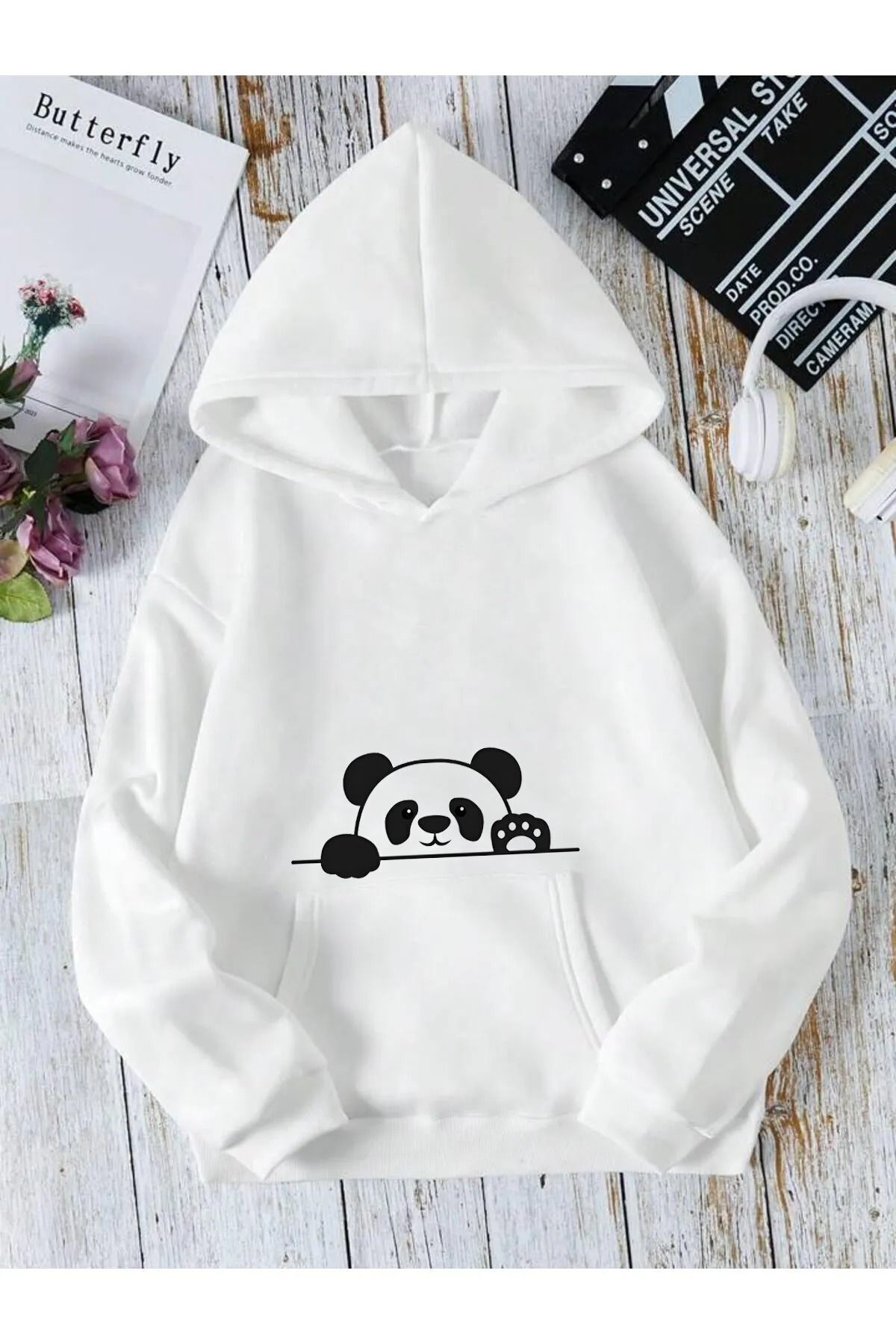FoxSkin Sportswear&Company UNISEX PANDA SAKLAMBAÇ Baskılı Kapüşonlu Oversıze Sweatshirt Hoodie