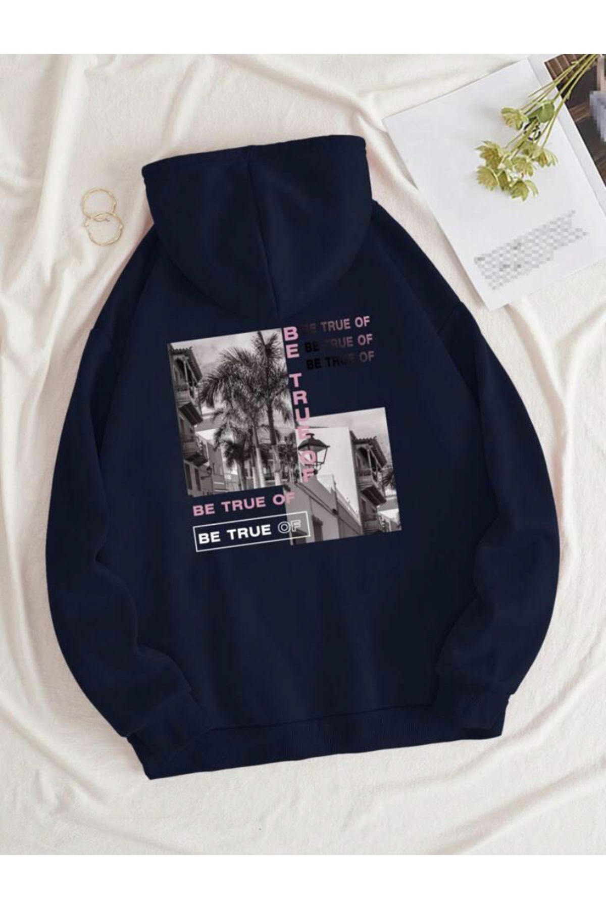 FoxSkin Sportswear&Company Unisex Be True Baskılı Kapüşonlu Oversıze Sweatshirt Hoodie