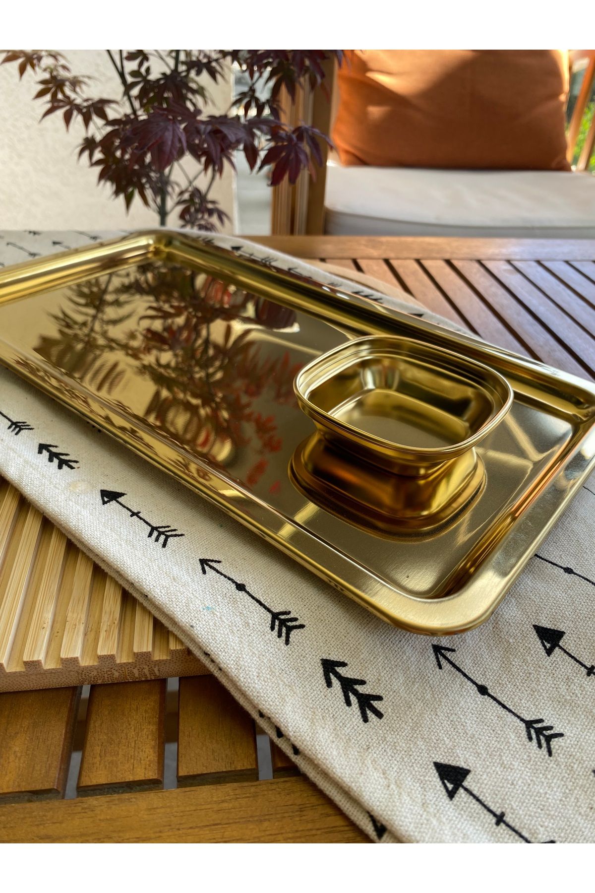 Home Paslanmaz çelik 33 x 18 cm gold sunum tepsisi ve Draje/lokumluk set