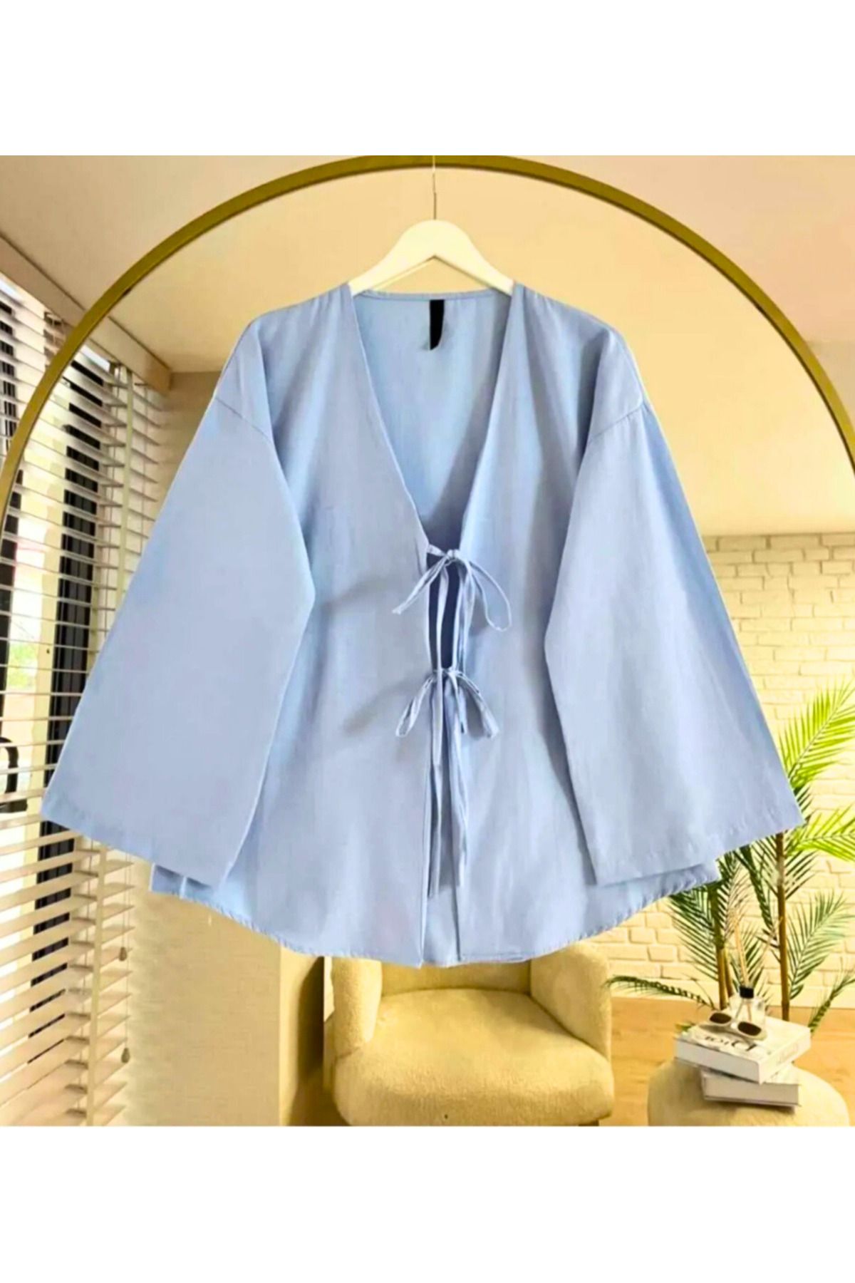 hudors Önü Bağlamalı Kimono Tunik Bebe Mavisi Oversize / hudors