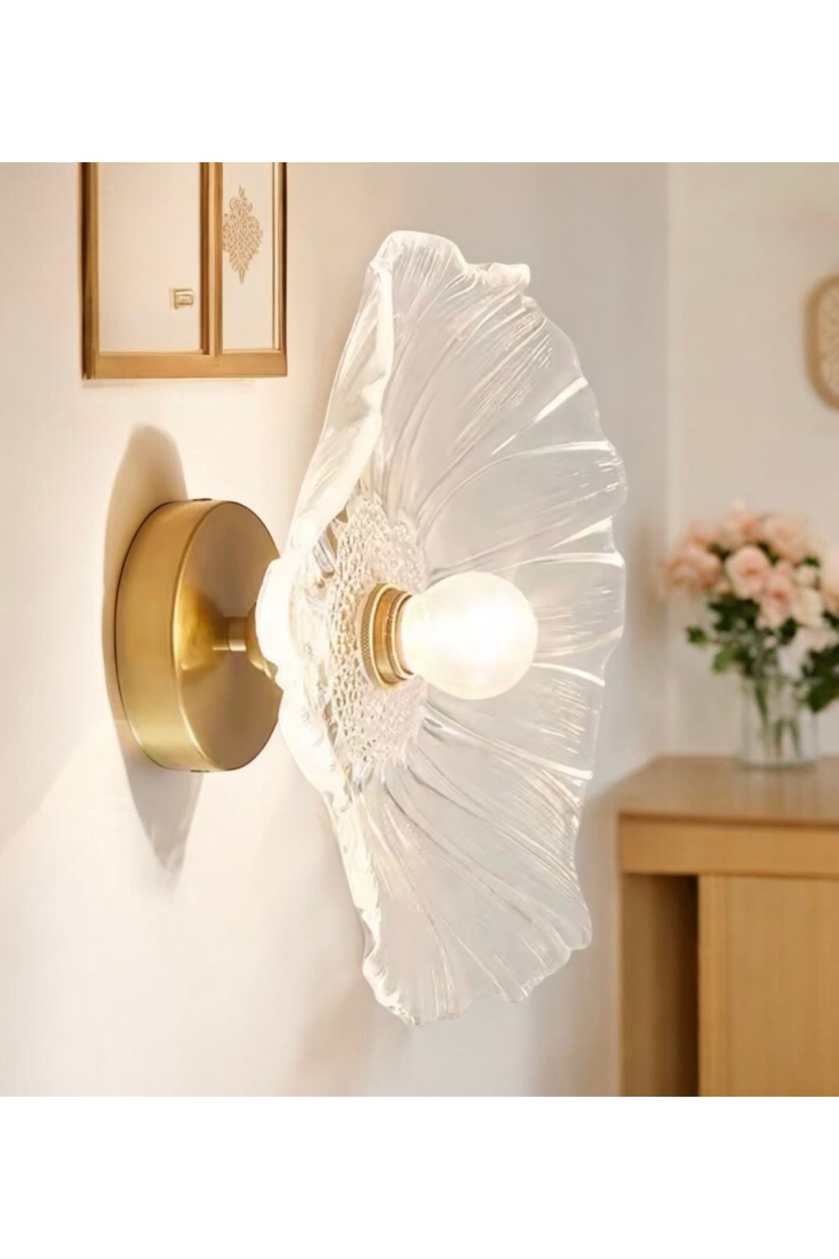 burenze Classic Duvar Aplik Cam Gövde Flower Tasarım E-27 Duy Elektrik İle Çalışır