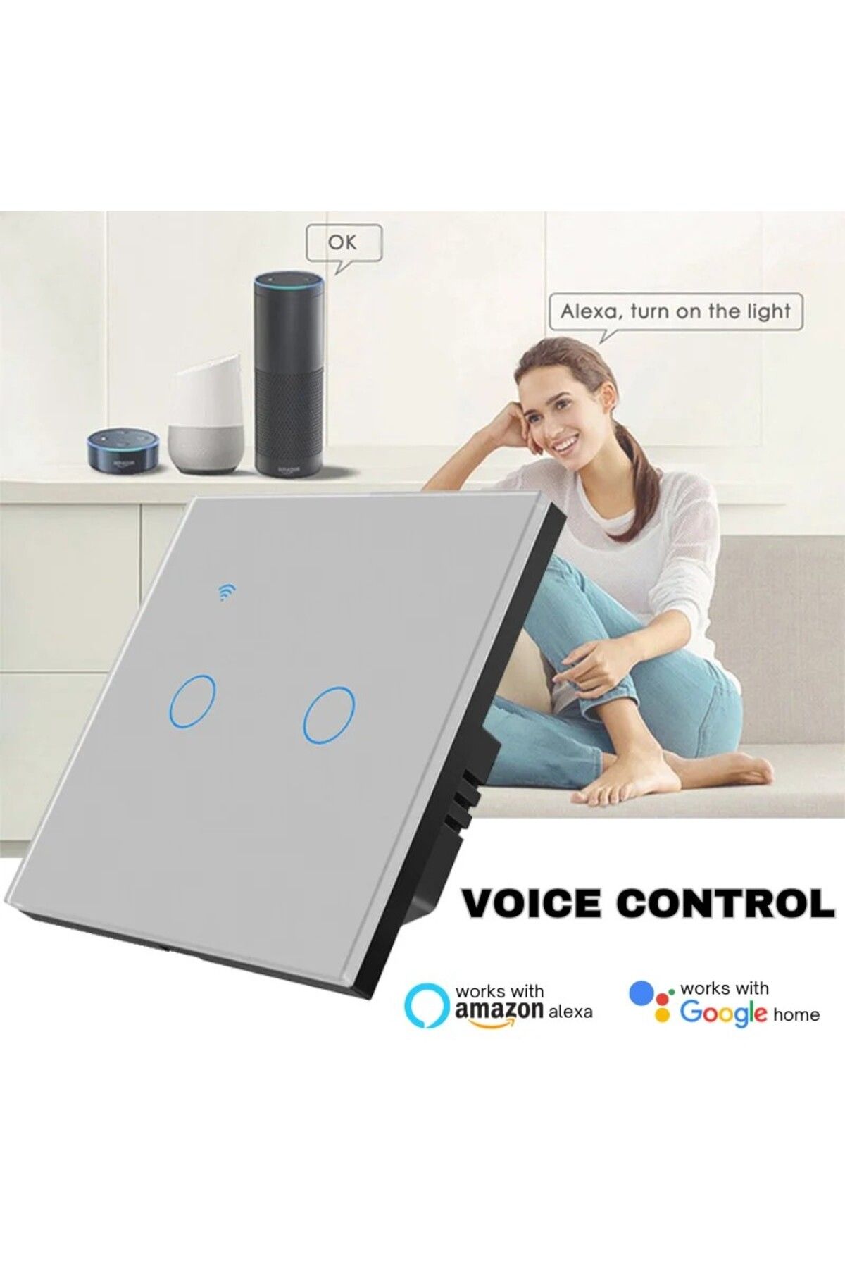 iUni-Întrerupător tactil inteligent, WiFi, Sticlă securizată, iUni 2G, 10A, Control vocal, Smart Life/Tuya, LED, Argintiu 6