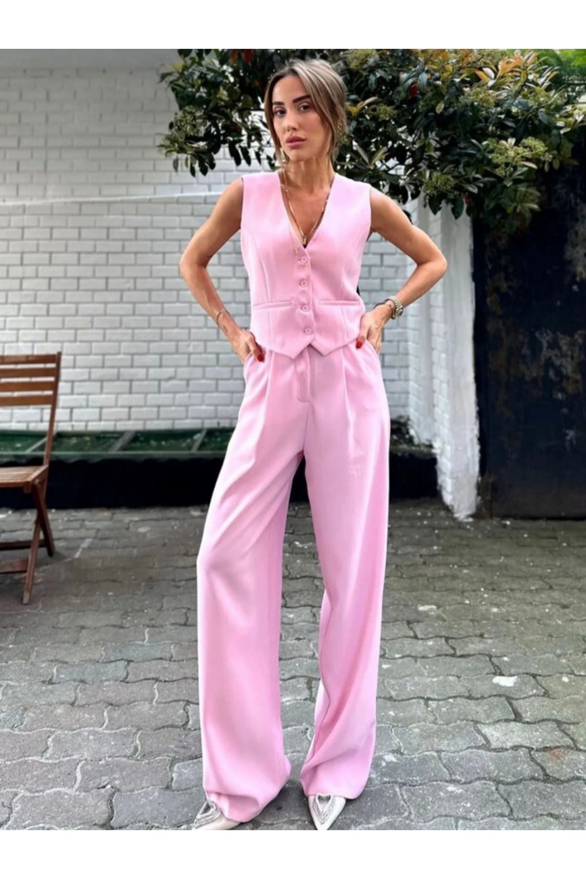 MODA Beyaz Pileli Kadın Palazzo Pantolon