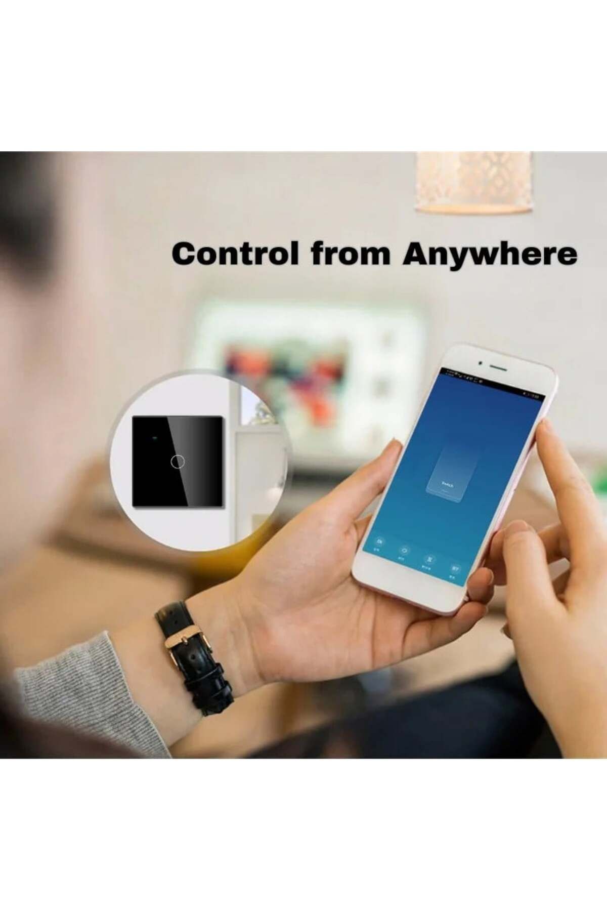 iUni-Întrerupător tactil inteligent, WiFi, Sticlă securizată, iUni 1G, 10A, Control vocal, Smart Life / Tuya, LED, Negru 4