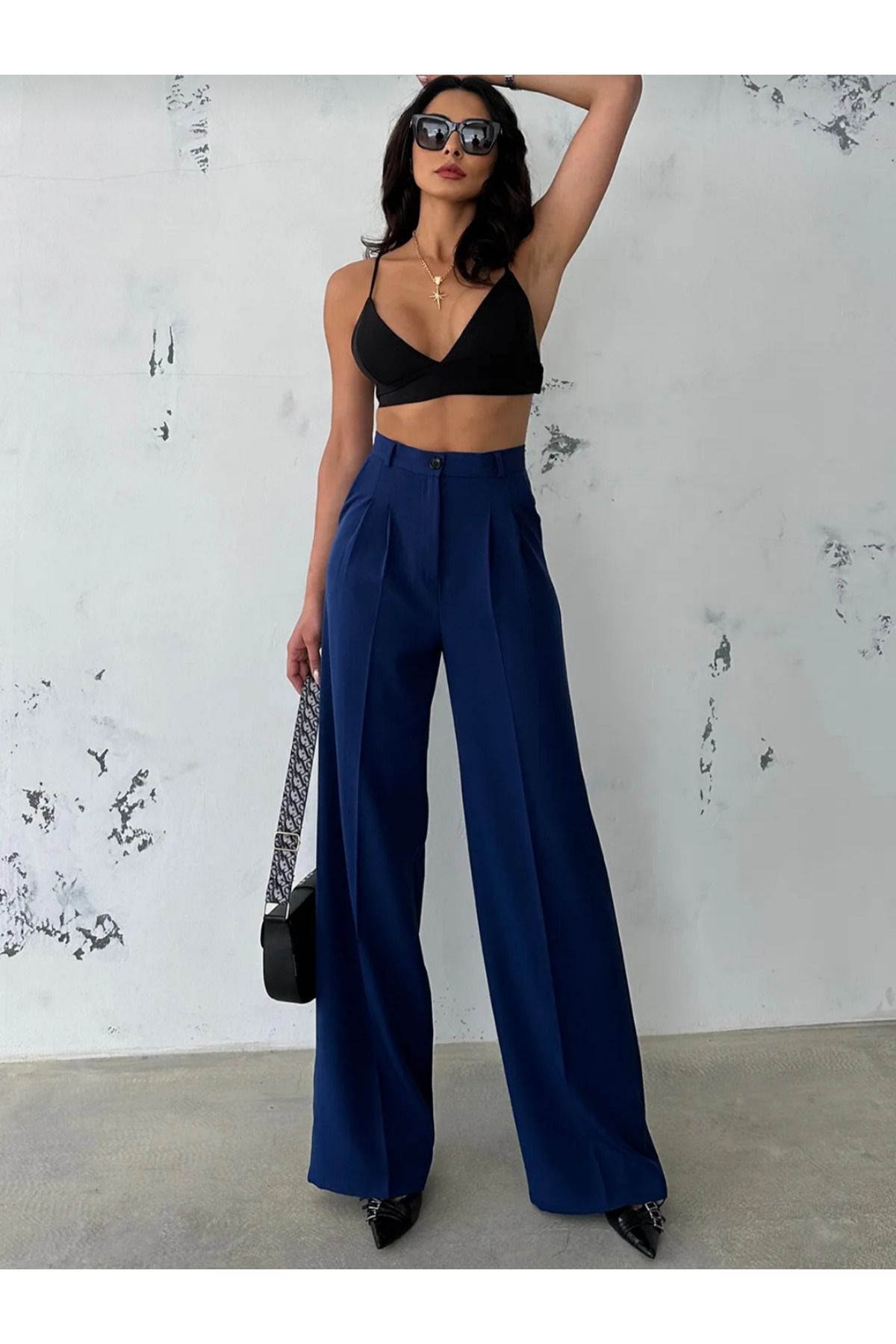 MODA Beyaz Pileli Kadın Palazzo Pantolon