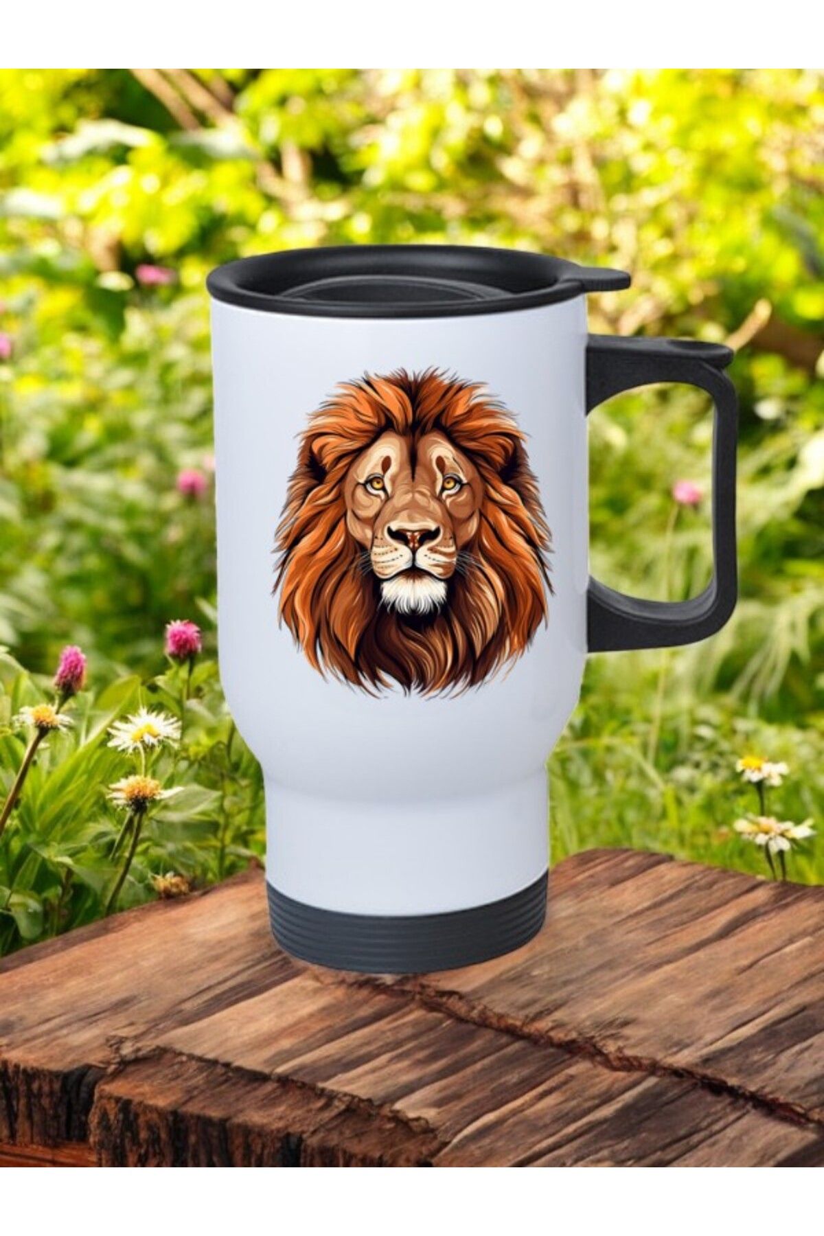 lili hediyelik Aslan Baskılı Kulplu Çelik Termos 450 ml