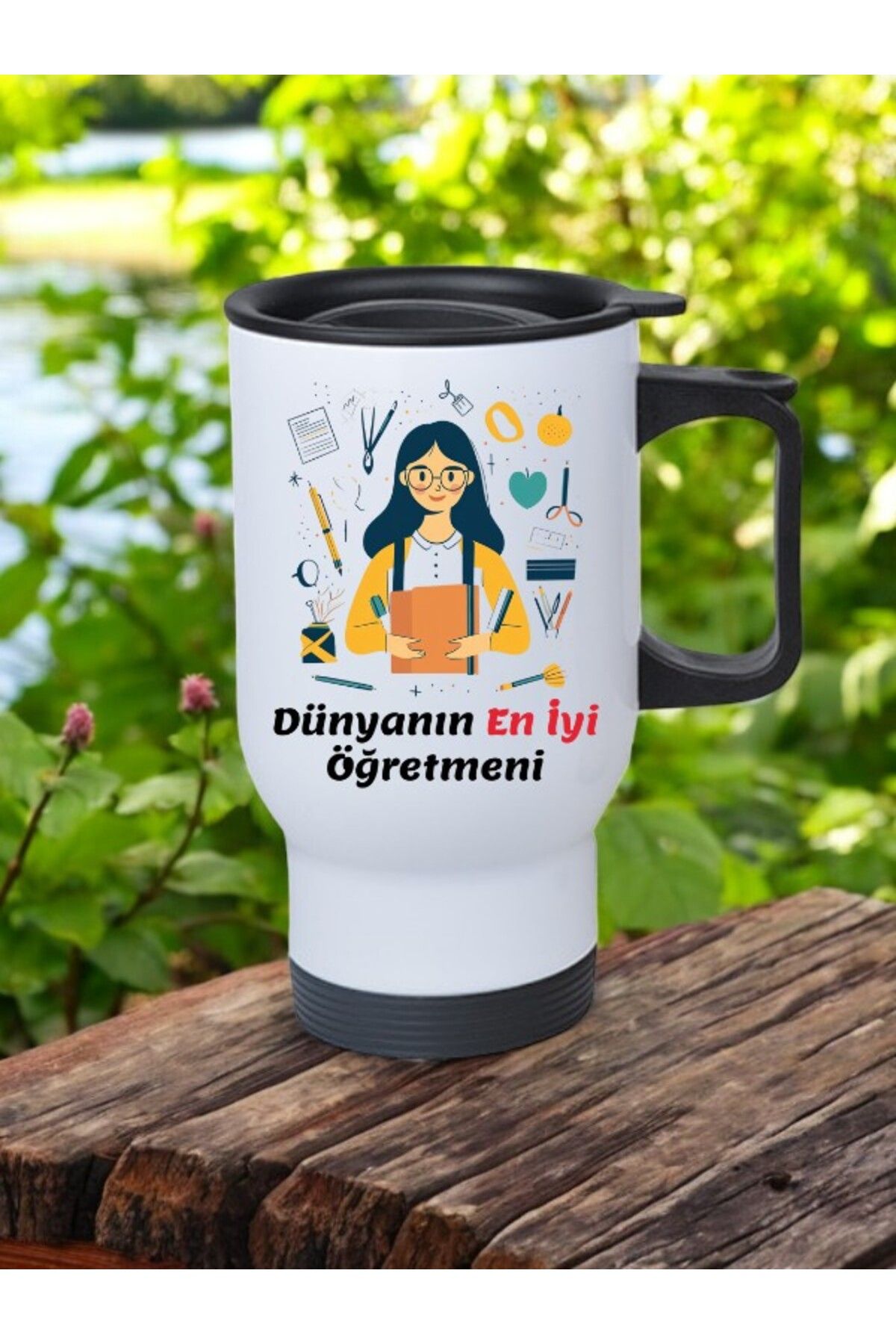 lili hediyelik Dünyanın En İyi Öğretmeni Temalı Kulplu Çelik Bardak Termos 450 ml