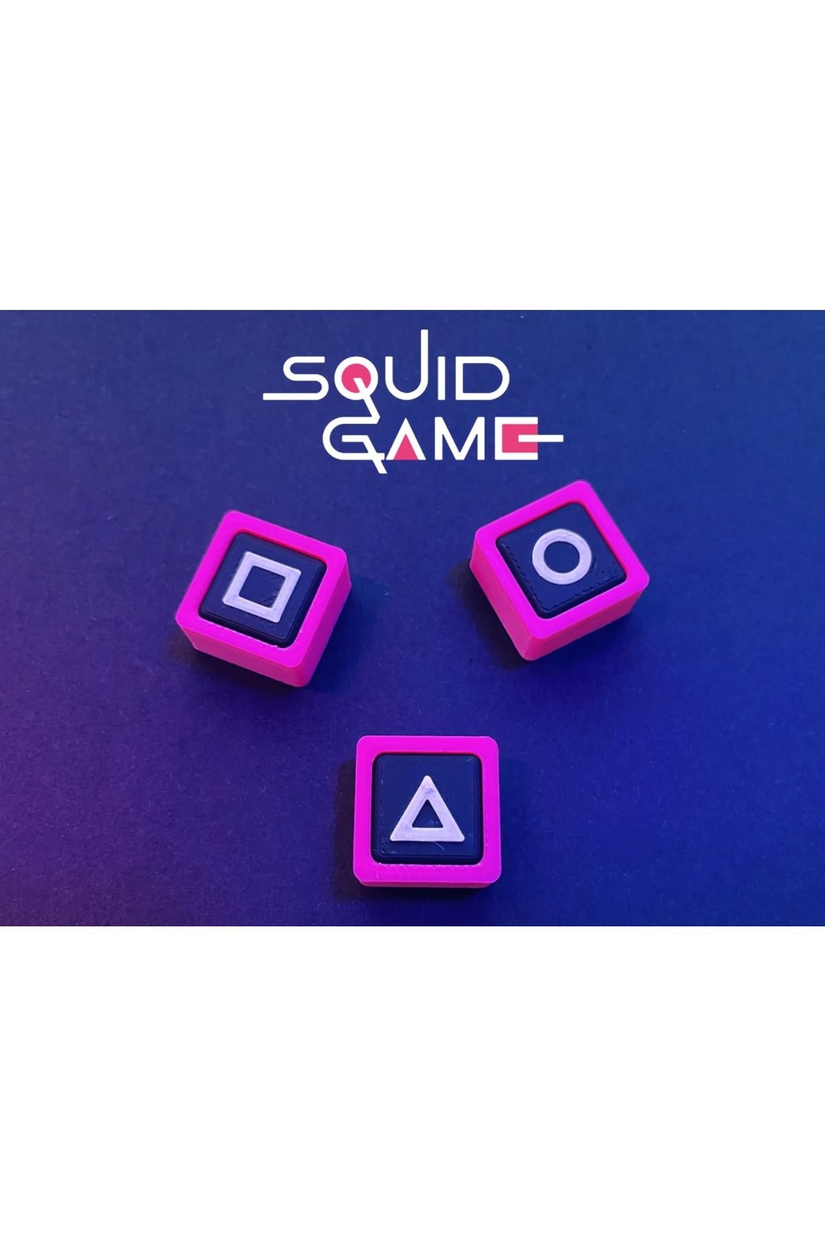 PUREYSMA 3’lü Squid Game Klavye Tuş Takımı – Mekanik Klavyelere Uyumlu Renkli Keycap Seti – Pembe Kenarlı