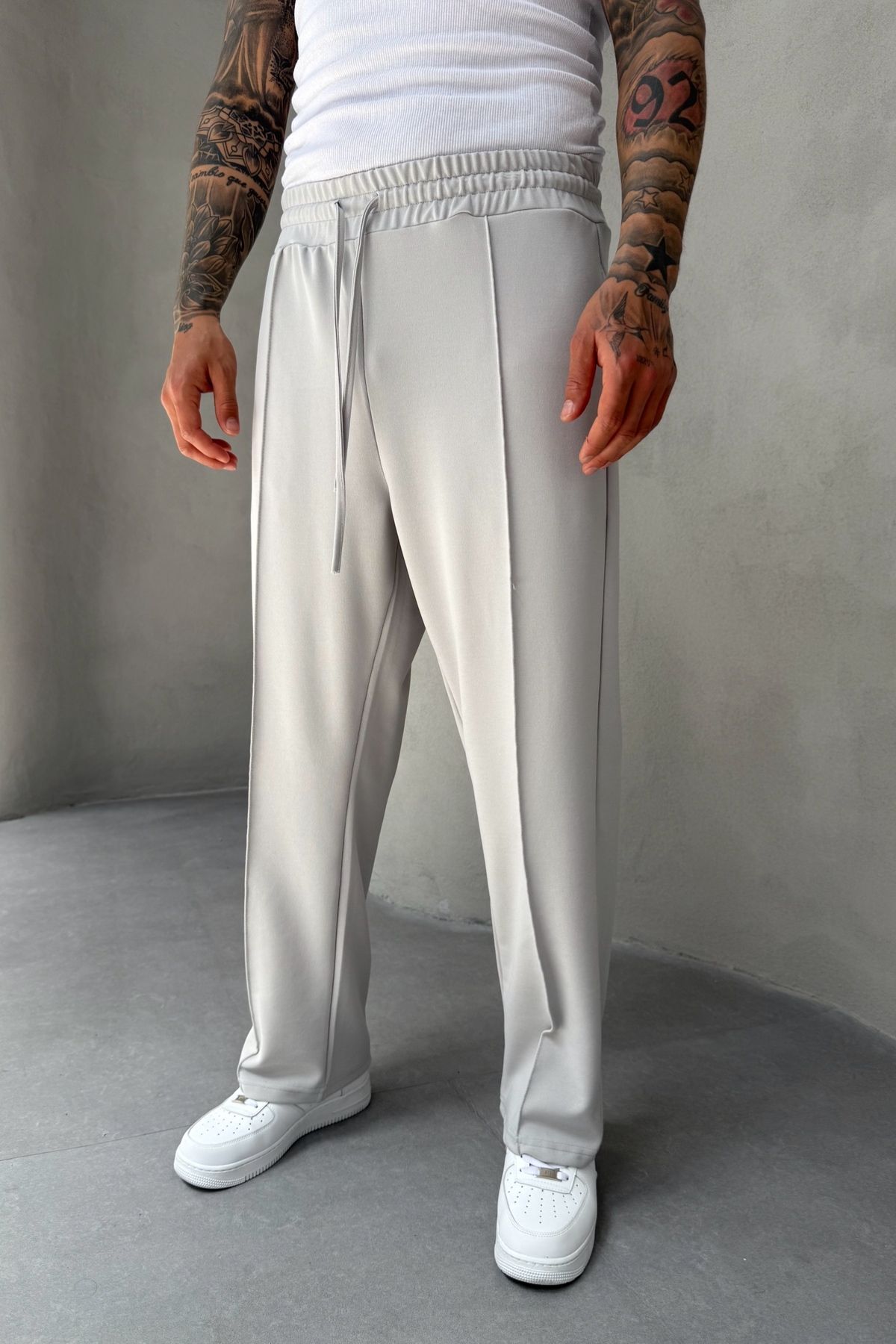 MADZEYMODA Erkek Baggy Kalıp Çima Detaylı Likralı Gri Jogger Pantolon KE-5063