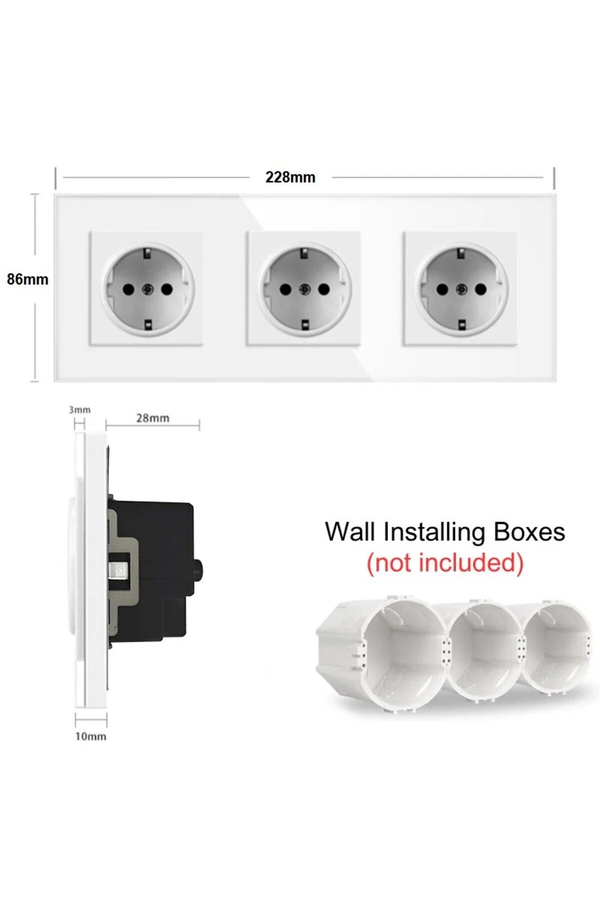 iUni-Triple Socket With Tempered Glass Frame Ws3, 16a 8