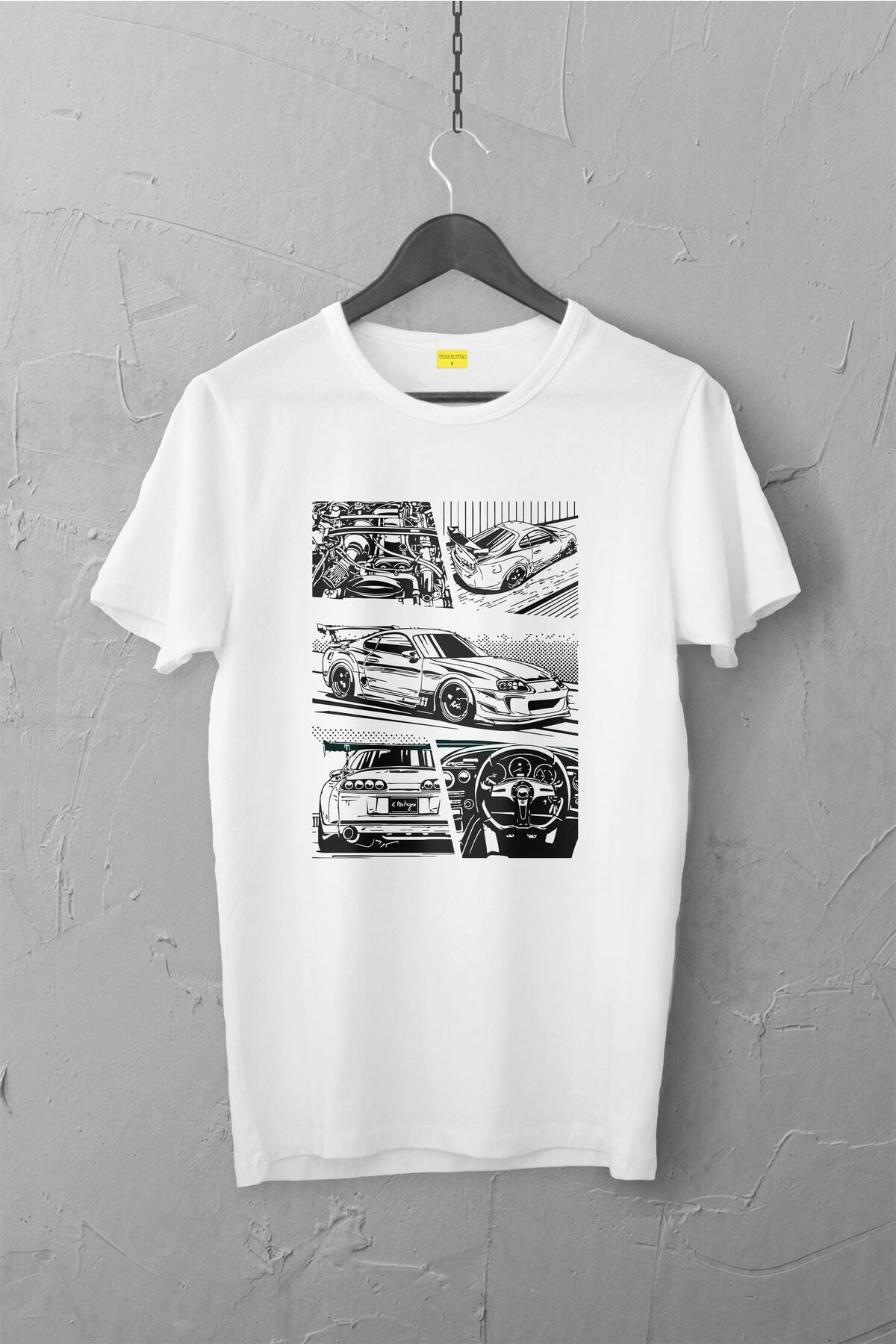 Pisa Art Toyota Supra Design Tshirt , Unisex Premium, Çatlama Solma Yapmaz / Otomobil