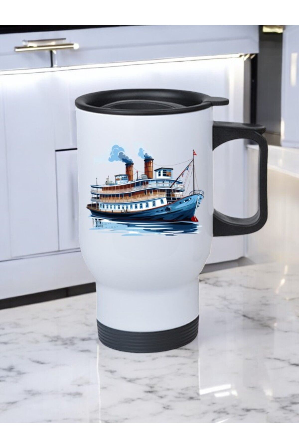 lili hediyelik Gemili Kulplu Çelik Bardak Termos 450 ml