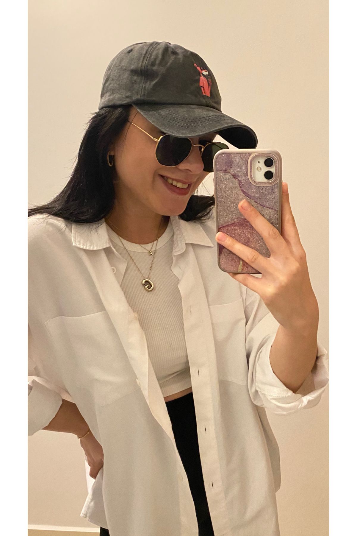 FASHION Pink Panther Nakışlı Siyah Şapka