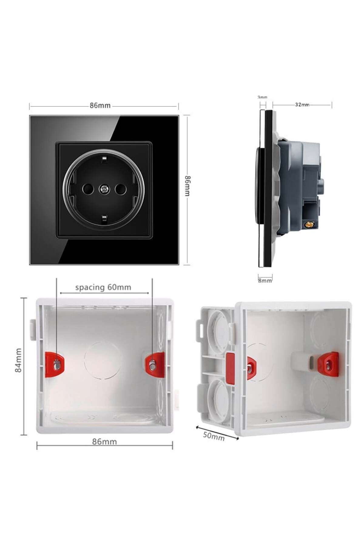 iUni-Socket with tempered glass frame iUni WS1, 16A, Black 5