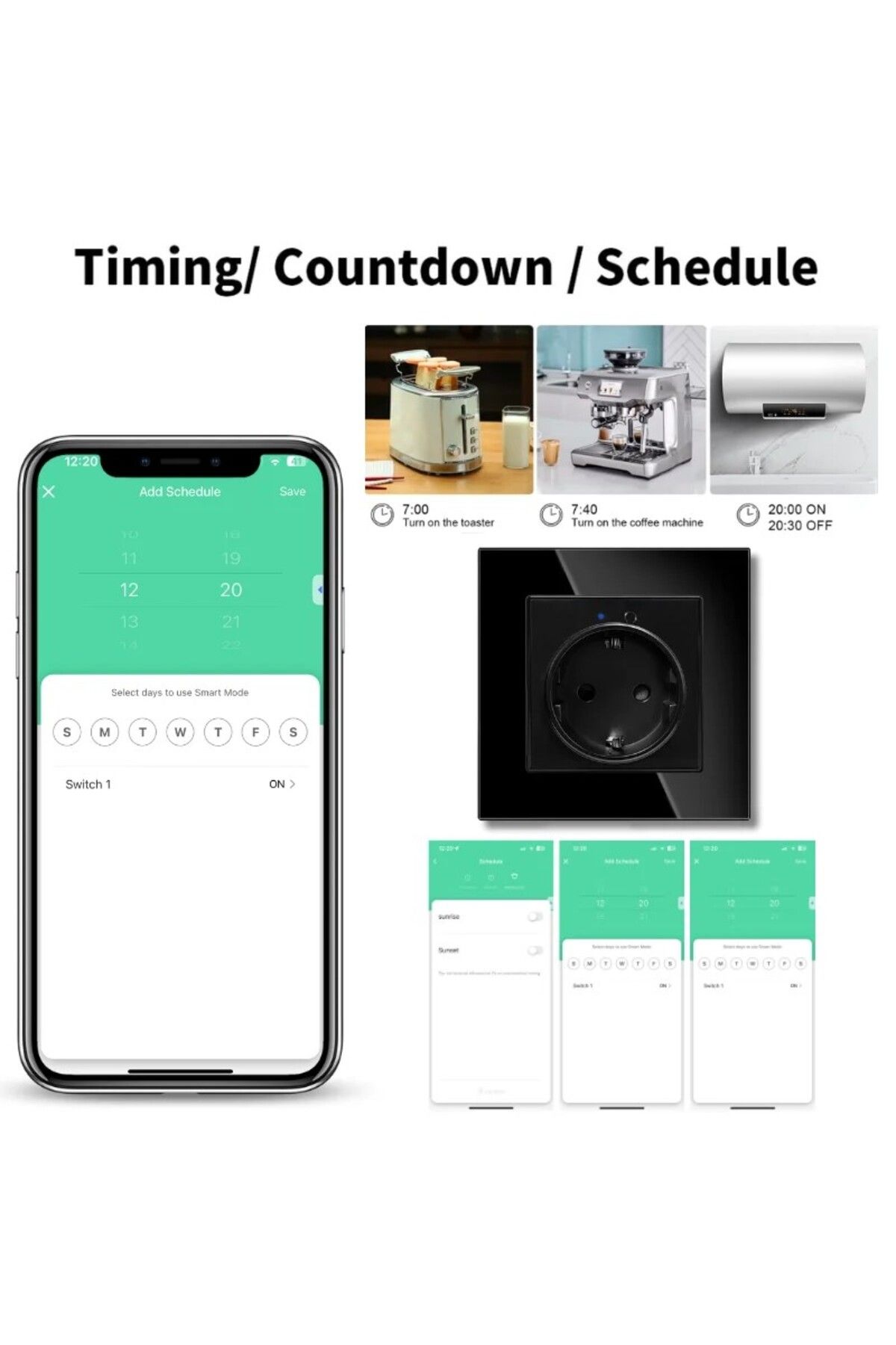 iUni-Smart Socket iUni SS1, WiFi, 16A, Smart Life / Tuya APP, Alexa/Google Assistant Compatible, Black 5