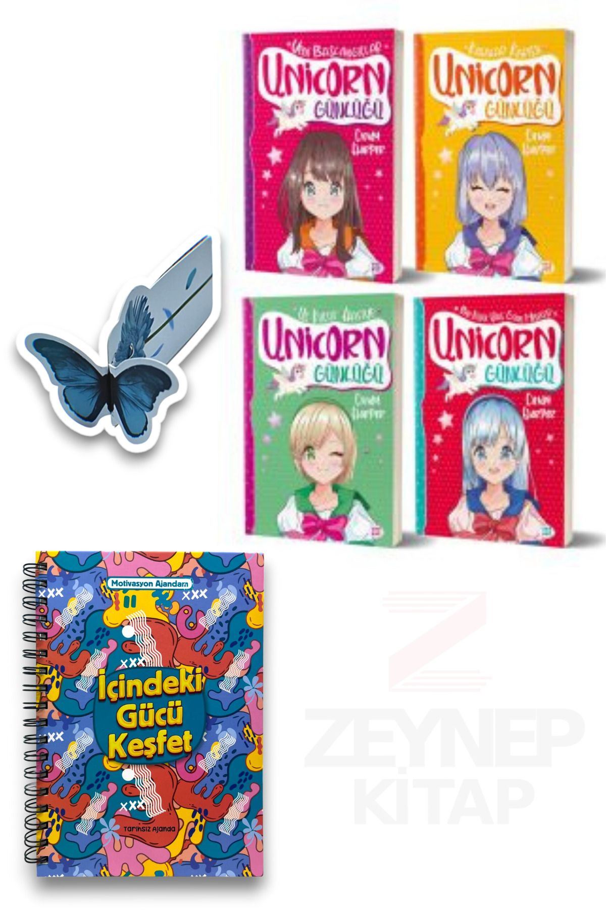 Dokuz Yayınları Unicorn Günlüğü 4 Kitap Set(Motivasyon Ajandam ve Özel Tasarım Hareketli Kelebek Ayraç Hediye)