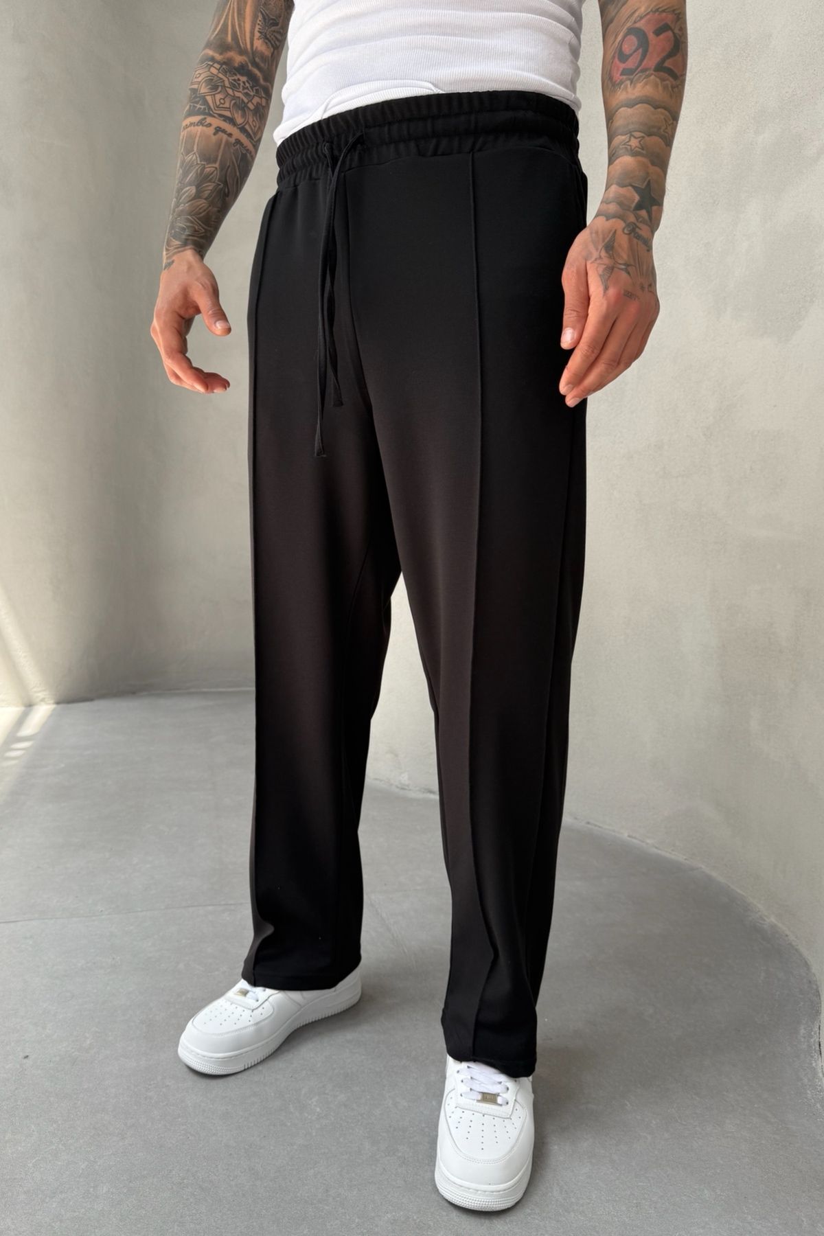 MADZEYMODA Erkek Baggy Kalıp Çima Detaylı Likralı Siyah Jogger Pantolon KE-5063