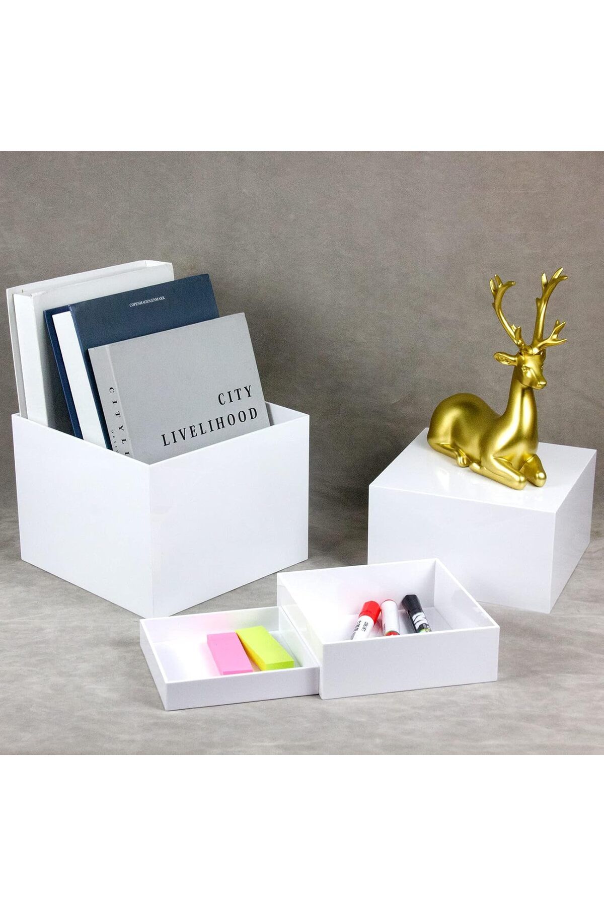 Generic-White Acrylic Cube Cupcake Dessert Display Stands, 5 Sides Nesting Risers Acrylic Boxes 6