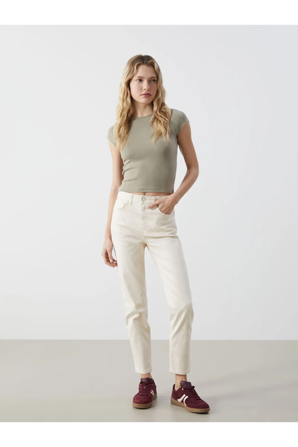 LC Waikiki XSIDE Ekru Mom Fit Kadın Jean Pantolon