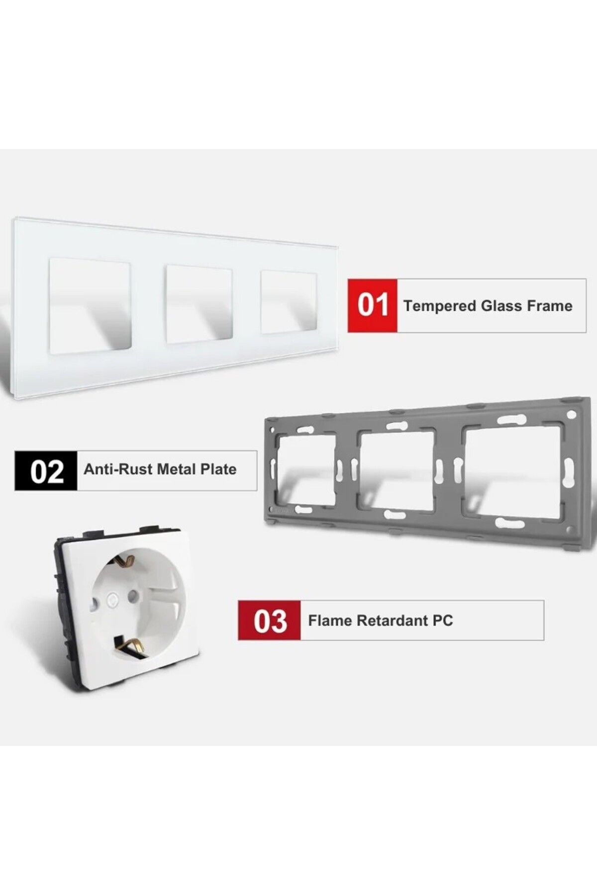 iUni-Triple Socket With Tempered Glass Frame Ws3, 16a 3