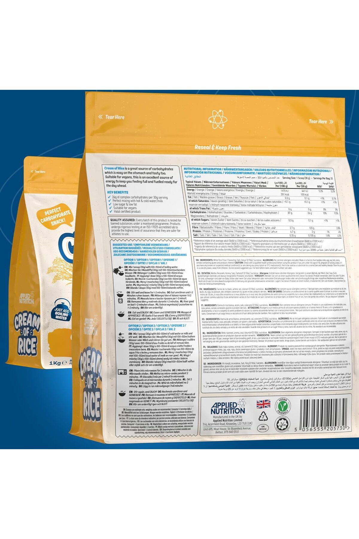 applied nutrition-Cream Of Rice, Golden Syrup, 1 Kg | High Carbohydrate | Source Of Energy For Breakfast & Snacks 5