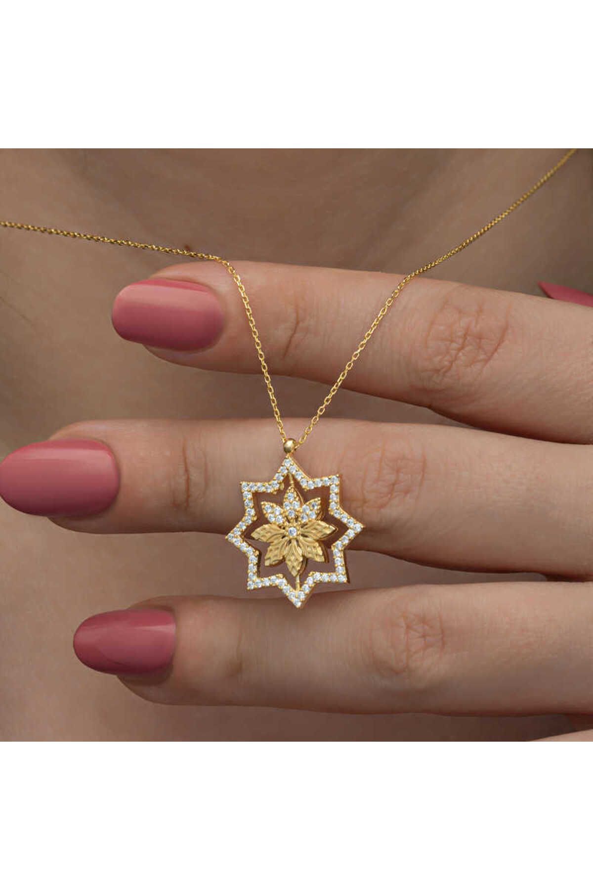 Huramarketing Gümüş Gold Kar Tanesi Kadın Kolye