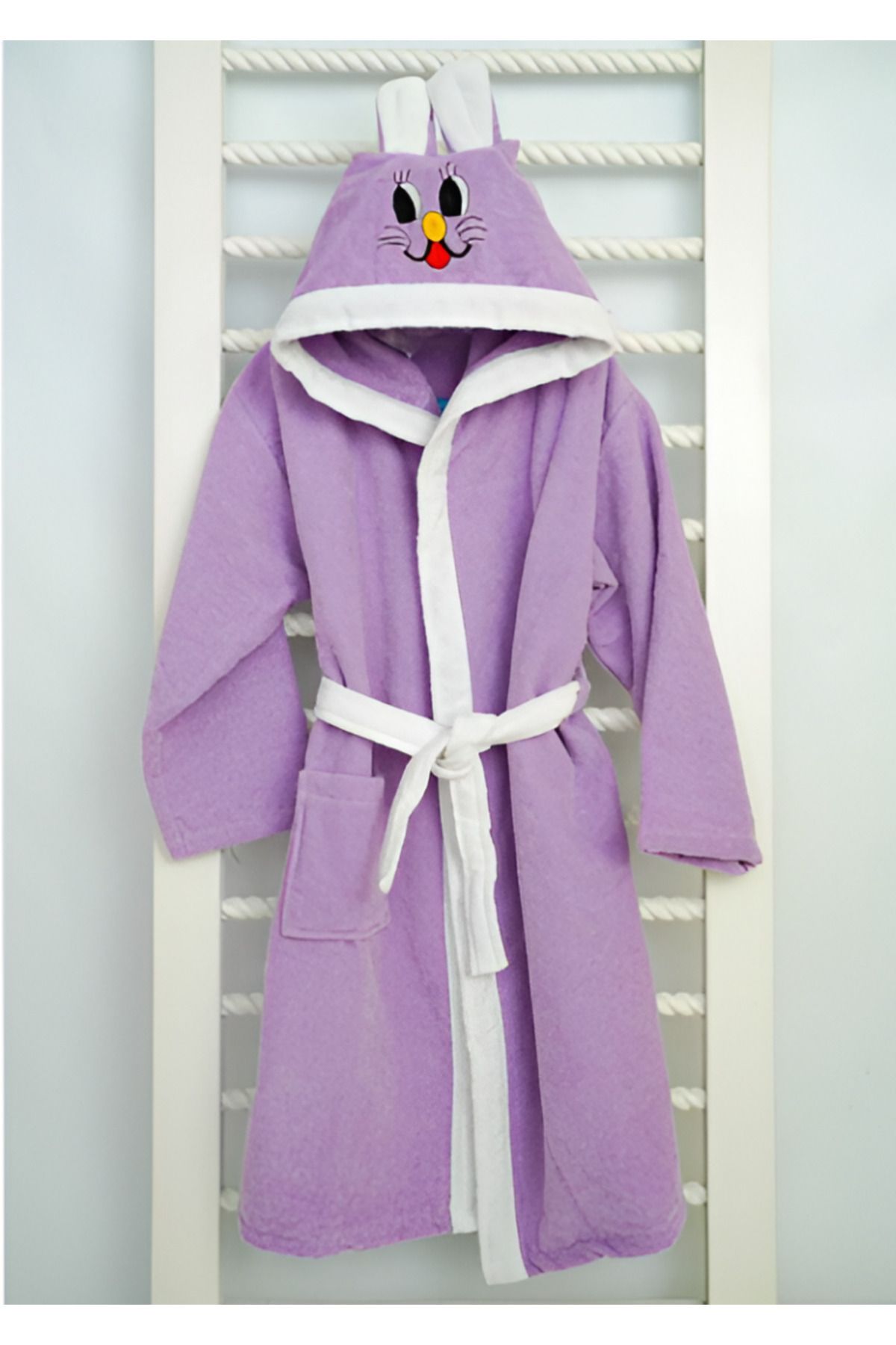 AsyaHomeCollection % 100 Pamuklu Kulaklı Kapşonlu Çocuk Kadife Bornoz