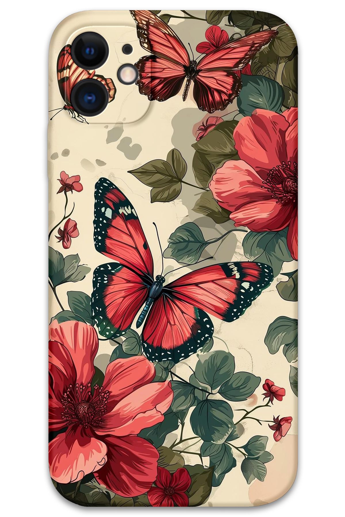 Gramaphone iPhone 12 Uyumlu Kelebek Desenli Telefon Kılıfı + Ekran Koruyucu - 5795
