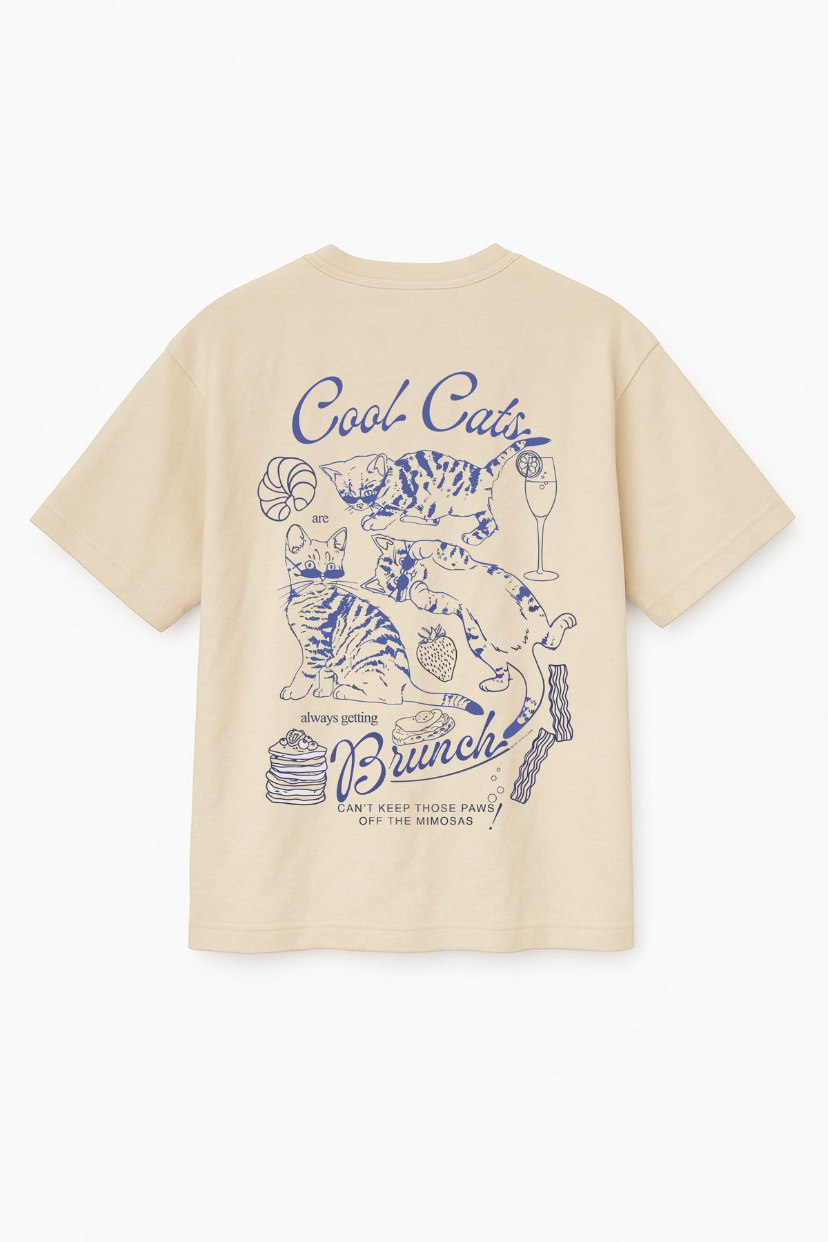 Altair Tr Bej Renk Oversize Cool Cats Sevimli Kedi Baskılı Unisex Tişört T-Shirt